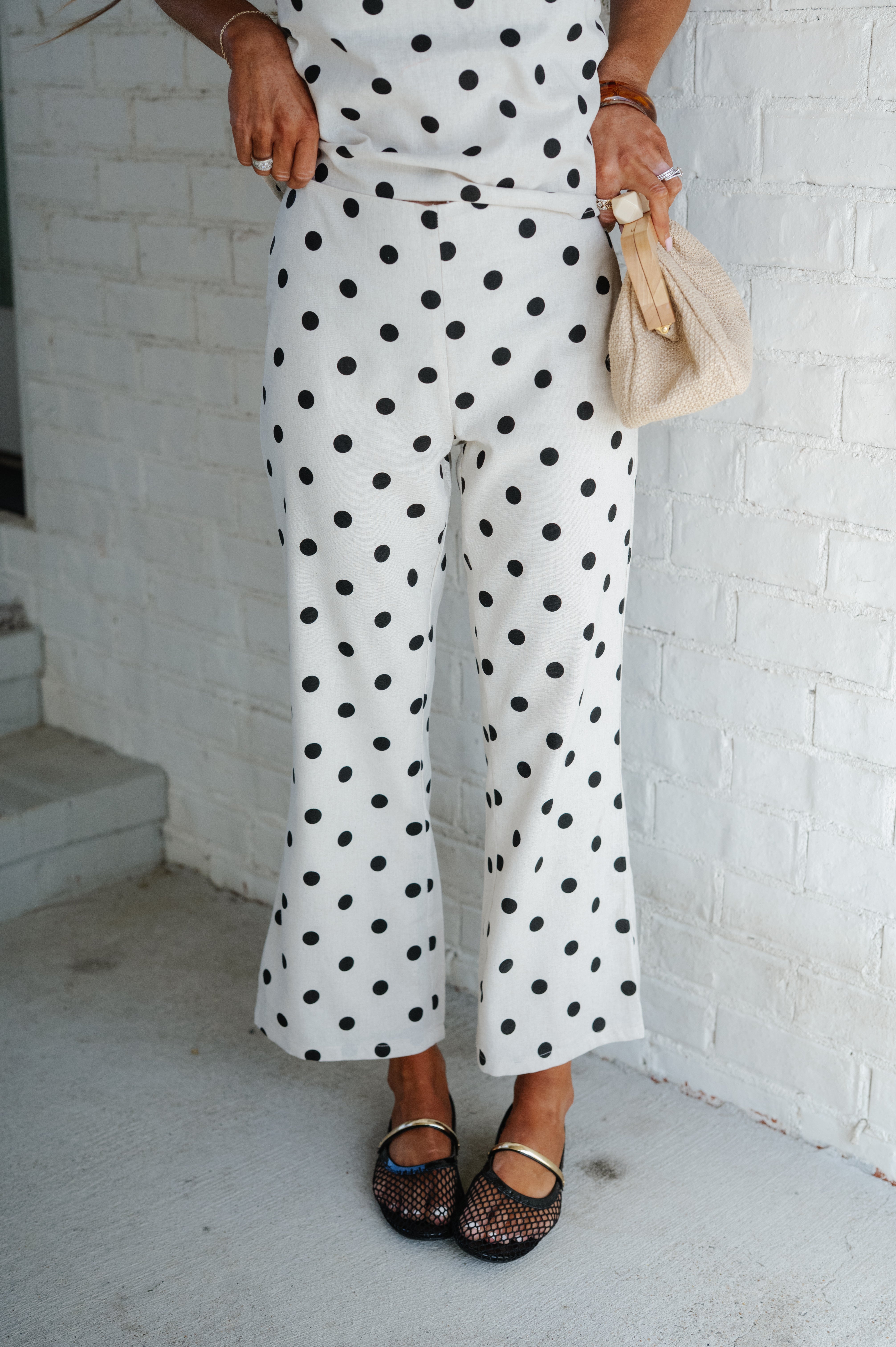 Remi Polka Dot Pants Set-Natural/Black