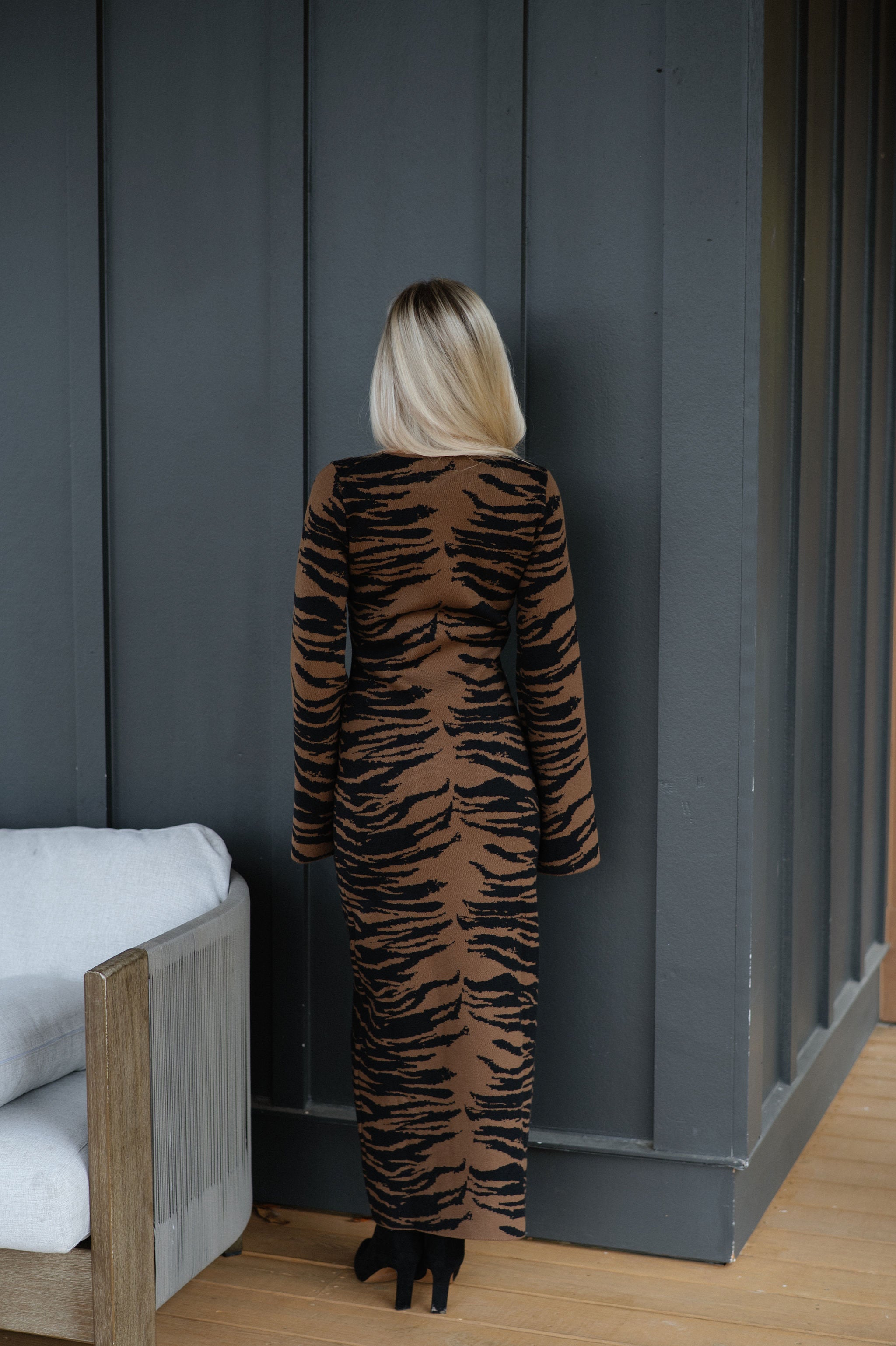 Leon Printed Knit Maxi Dress-Brown