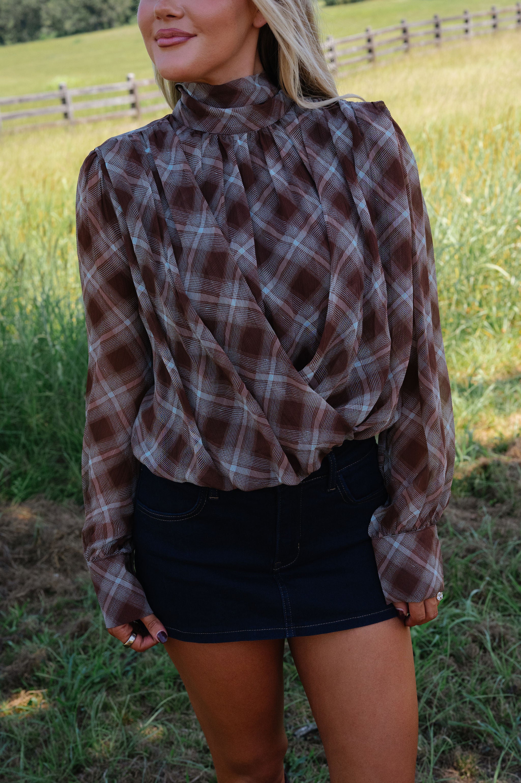 Reese Plaid Blouse-Brown