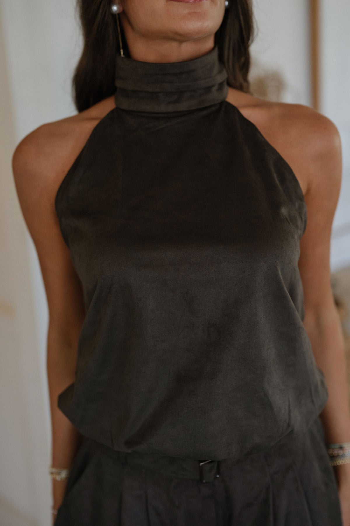 Blaze Halter Neck Faux Suede Top