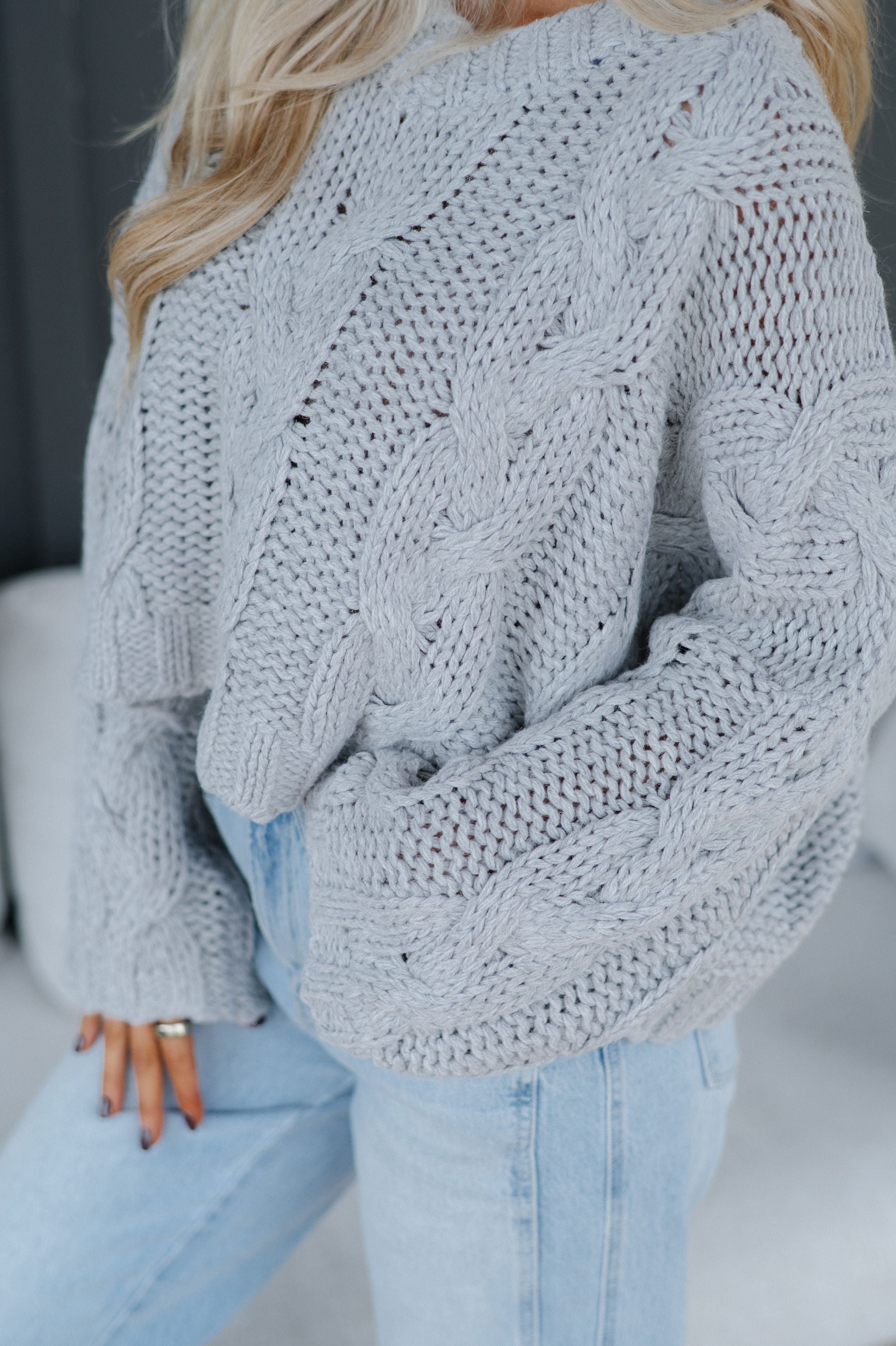 Honey Cable Knit Sweater-Heather Grey