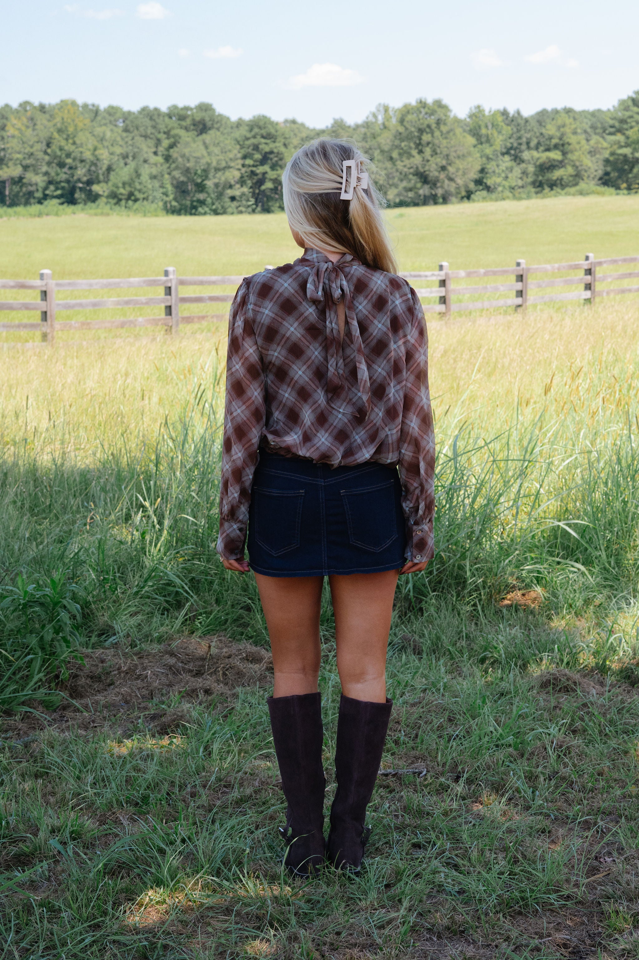 Reese Plaid Blouse-Brown