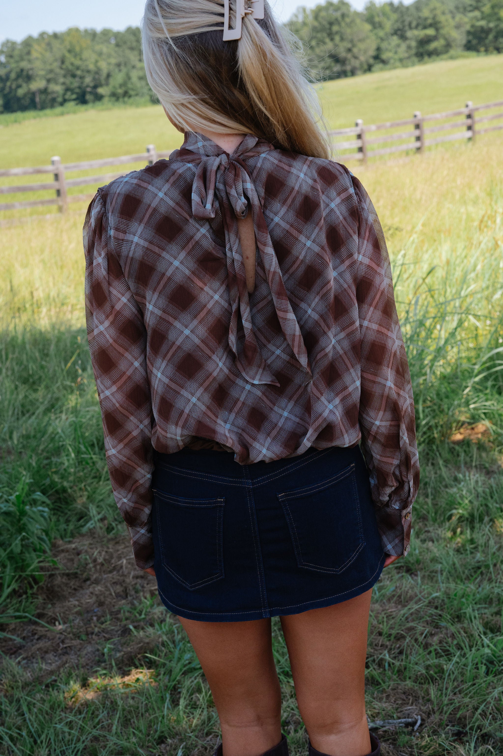Reese Plaid Blouse-Brown