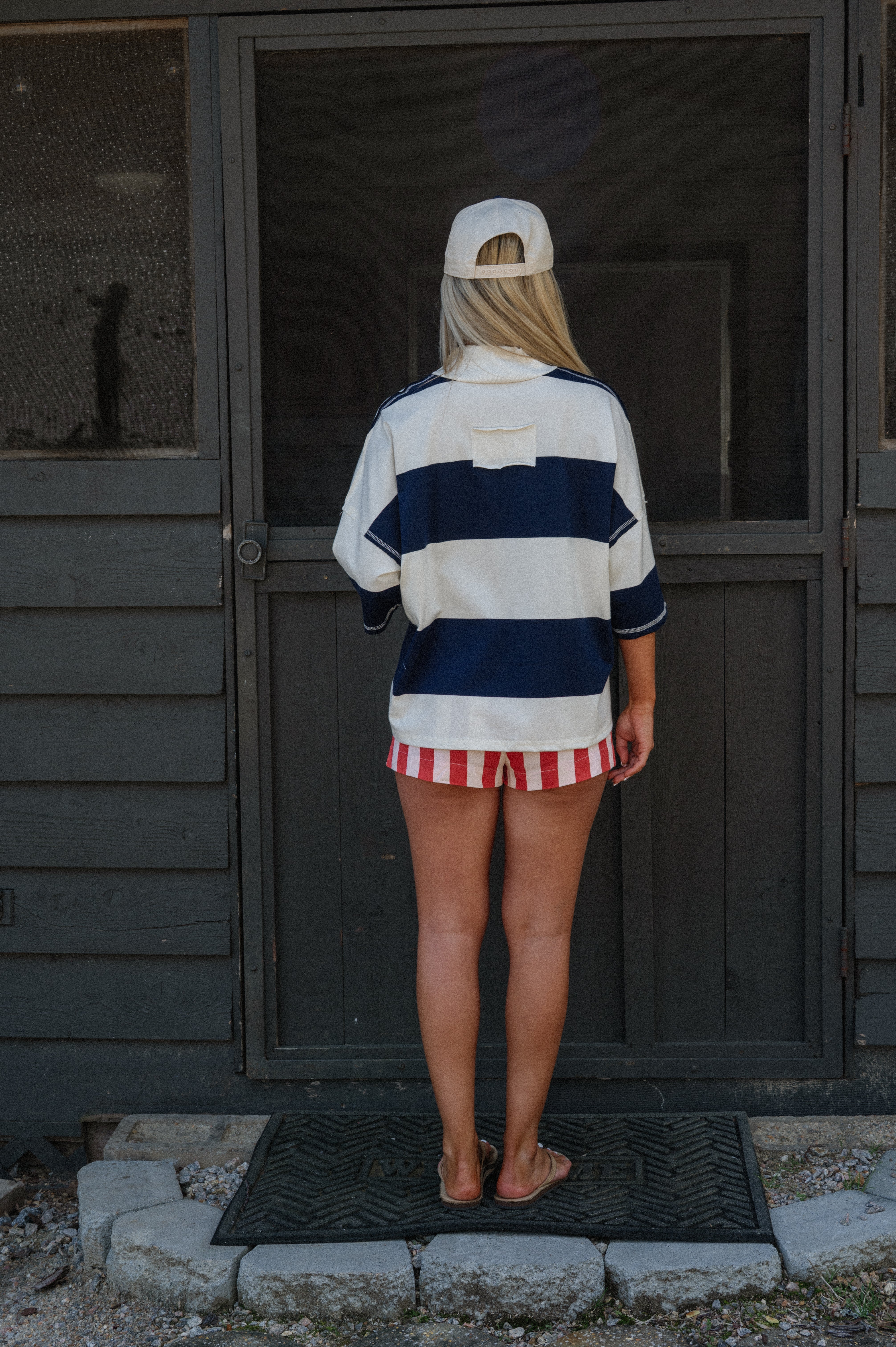 Washed Ribbed Knit Top-Navy