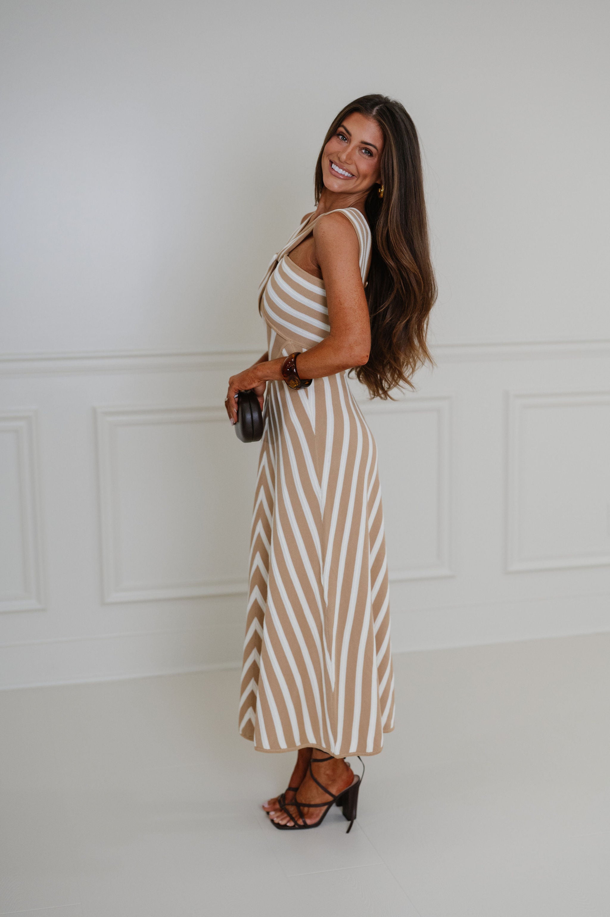 Callie Striped Maxi Dress- Tan/Ivory