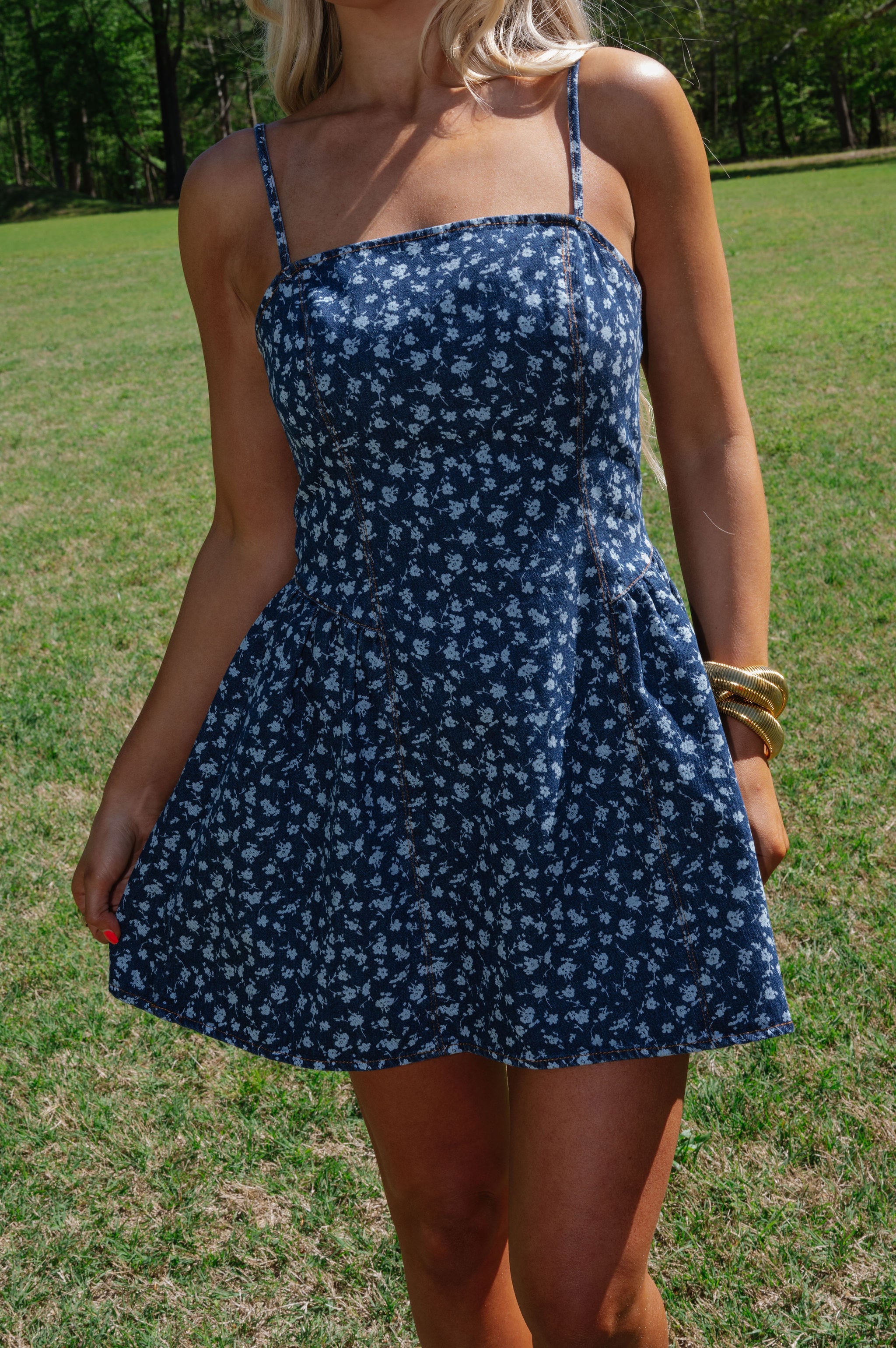 Lorrie Floral Mini Dress-Denim/White