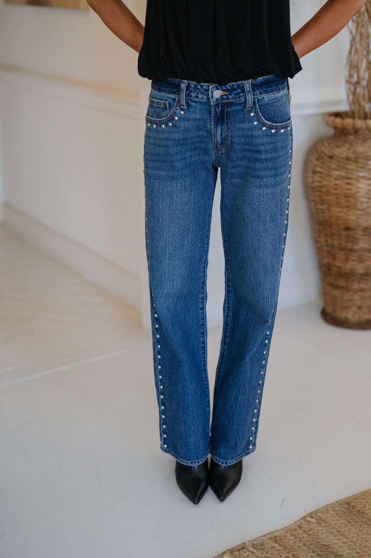 Low Rise Studded Baggy Jean