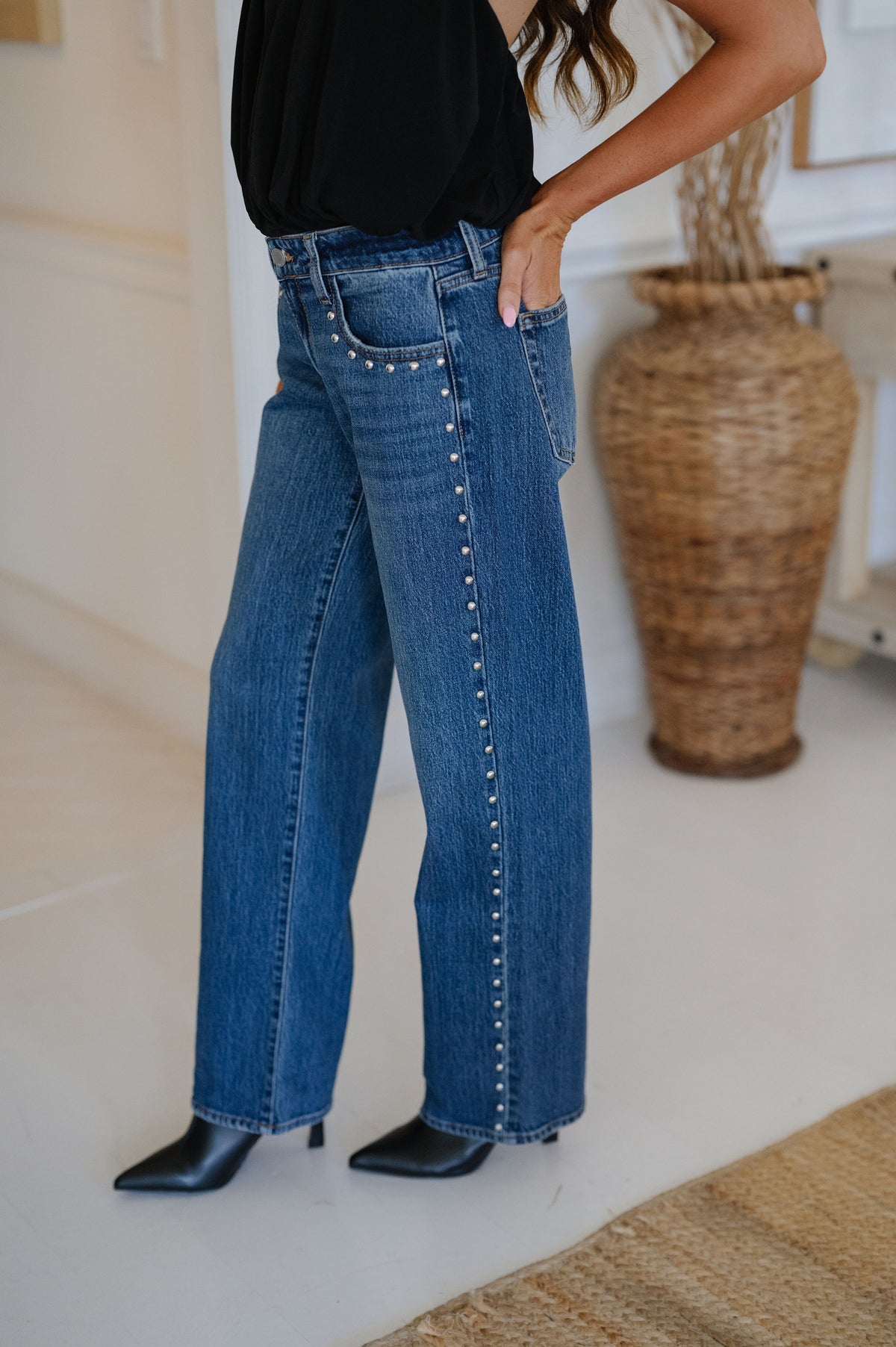 Low Rise Studded Baggy Jean