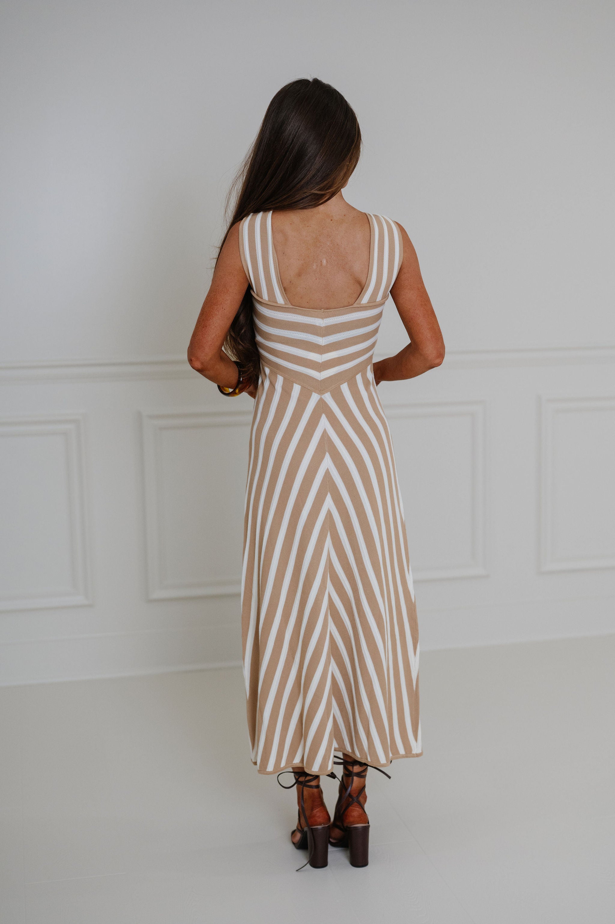 Callie Striped Maxi Dress- Tan/Ivory