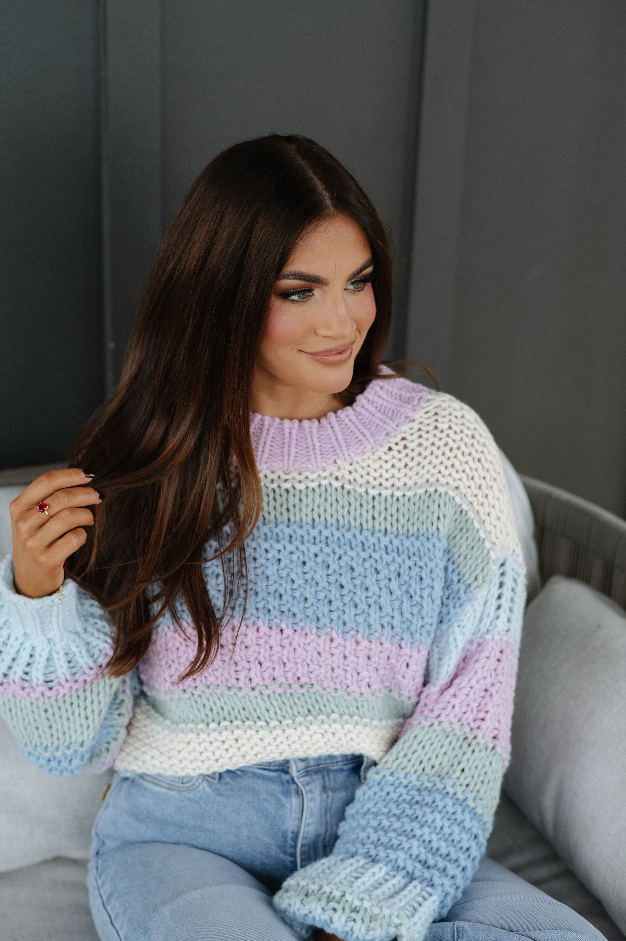 Chunky Knit Striped Sweater-Lilac