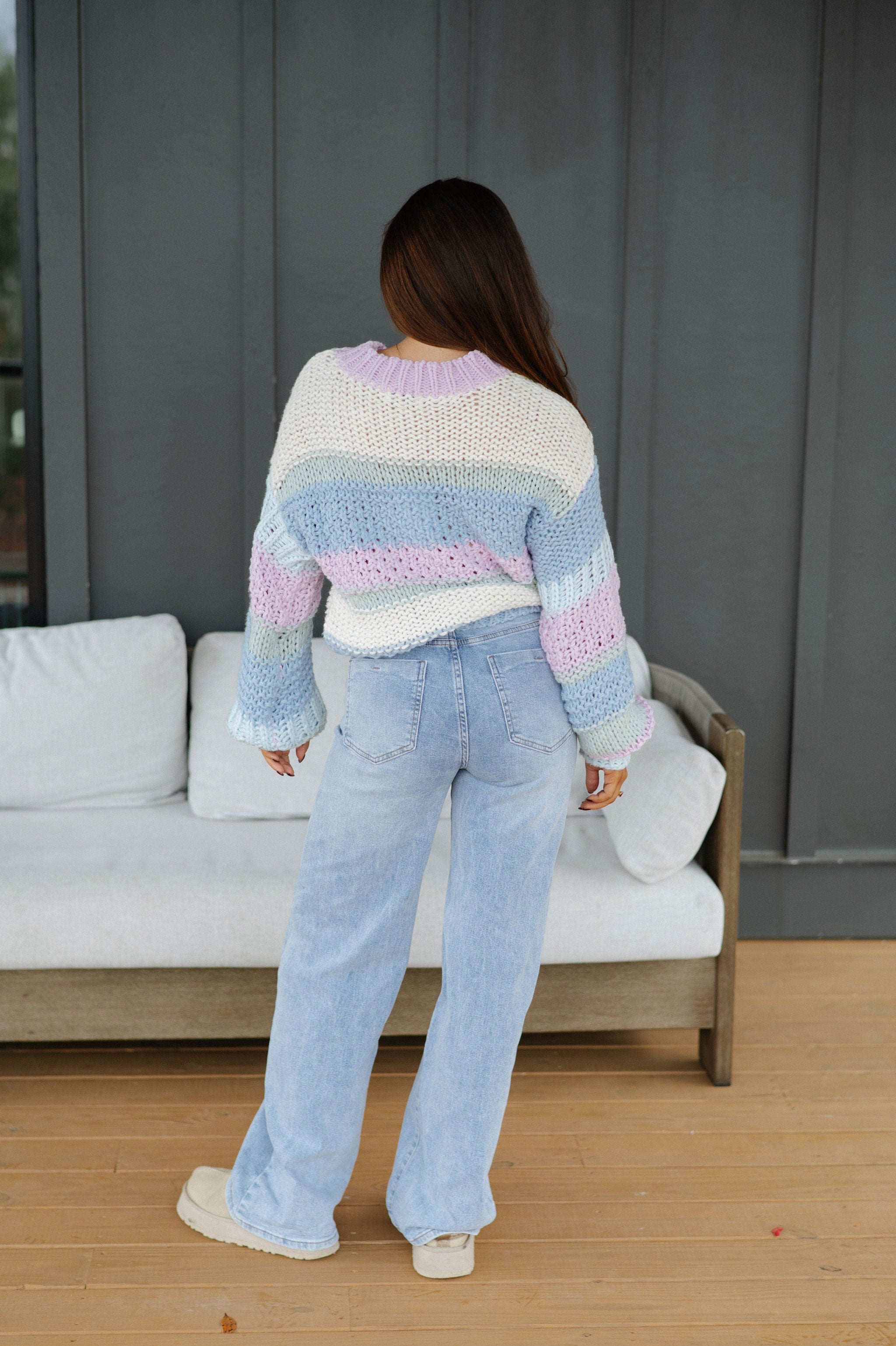 Chunky Knit Striped Sweater-Lilac