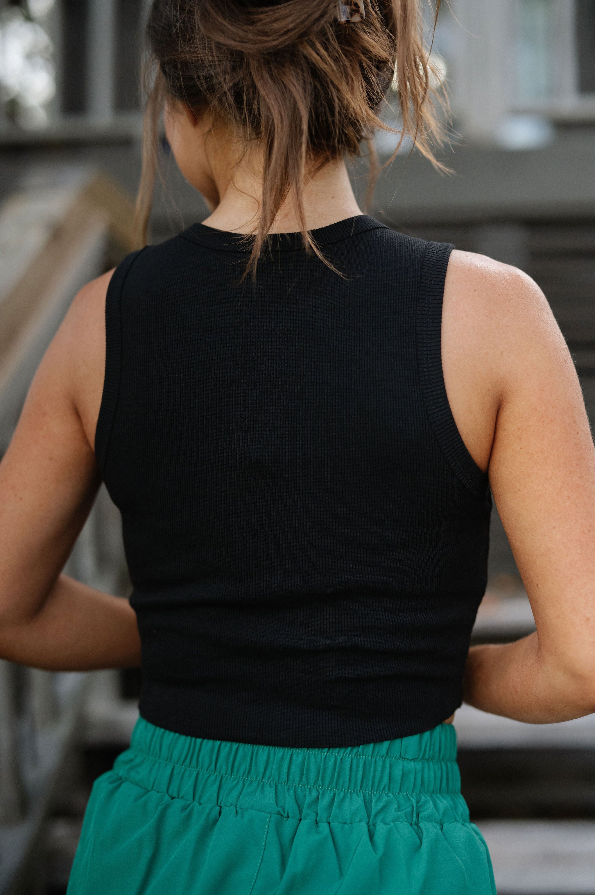 Ribbed Crop Tank-Black