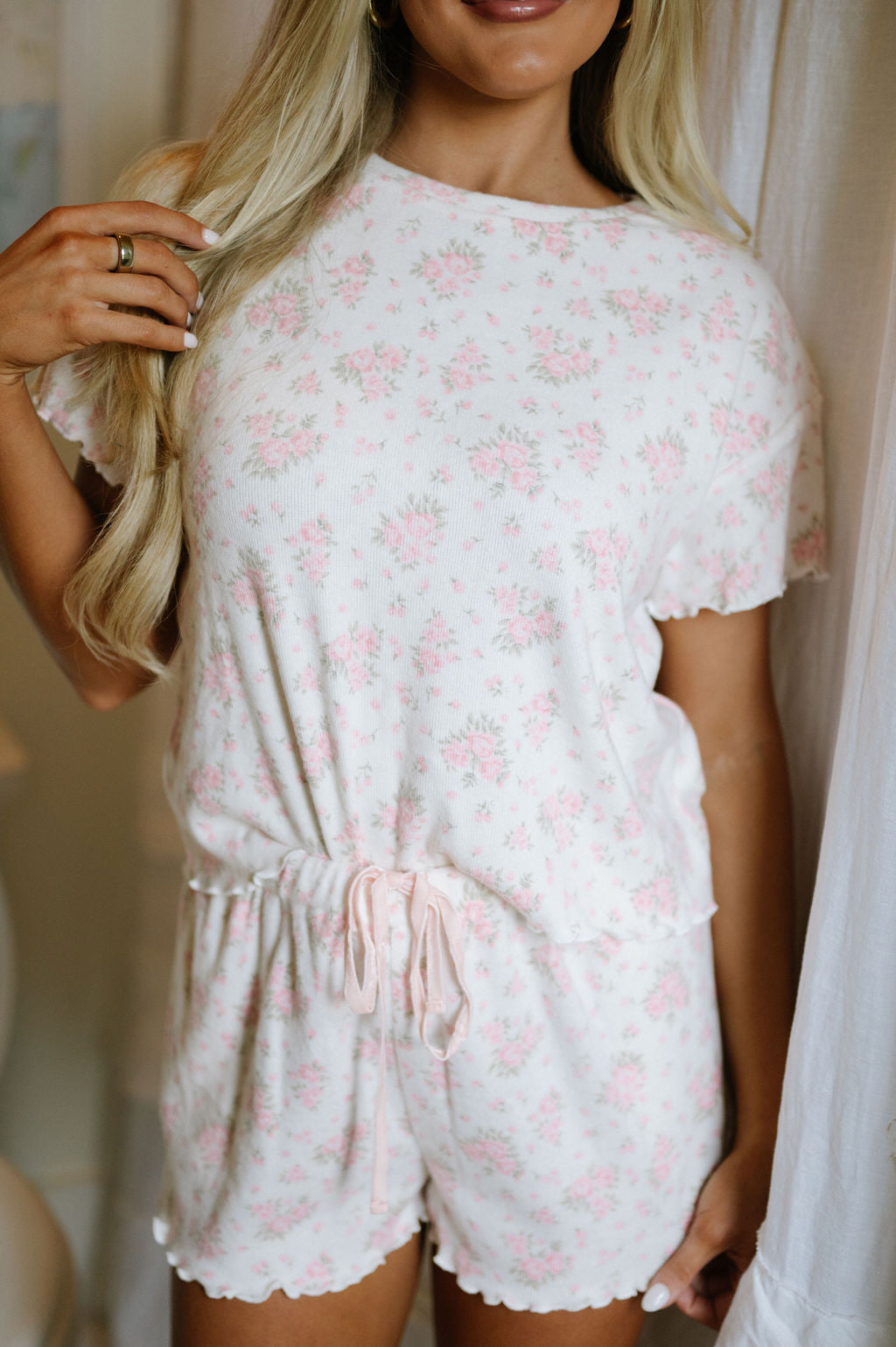 Ditsy Floral Lounge Set-Ivory/Pink