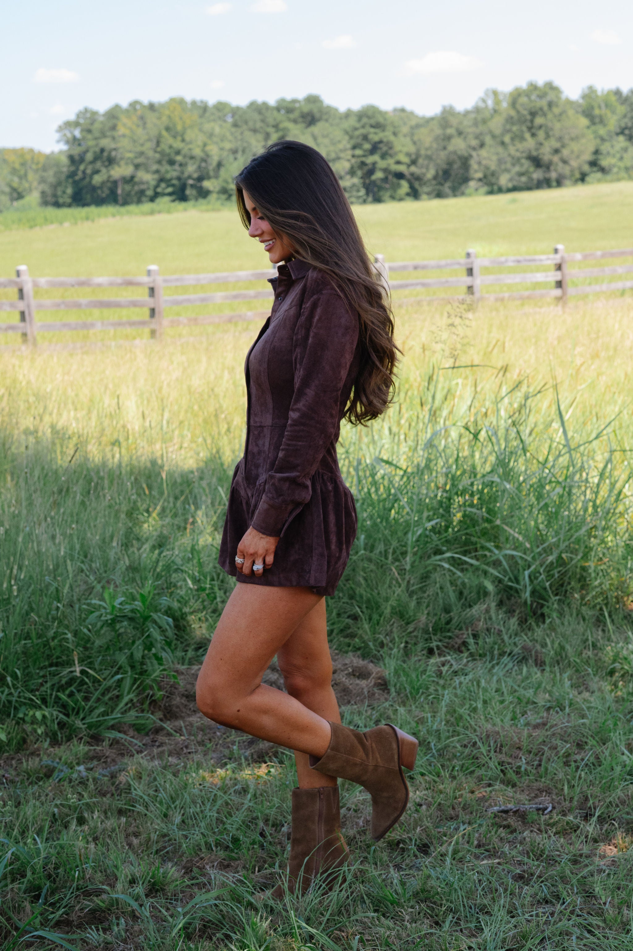 Savannah Long Sleeve Romper-Chocolate