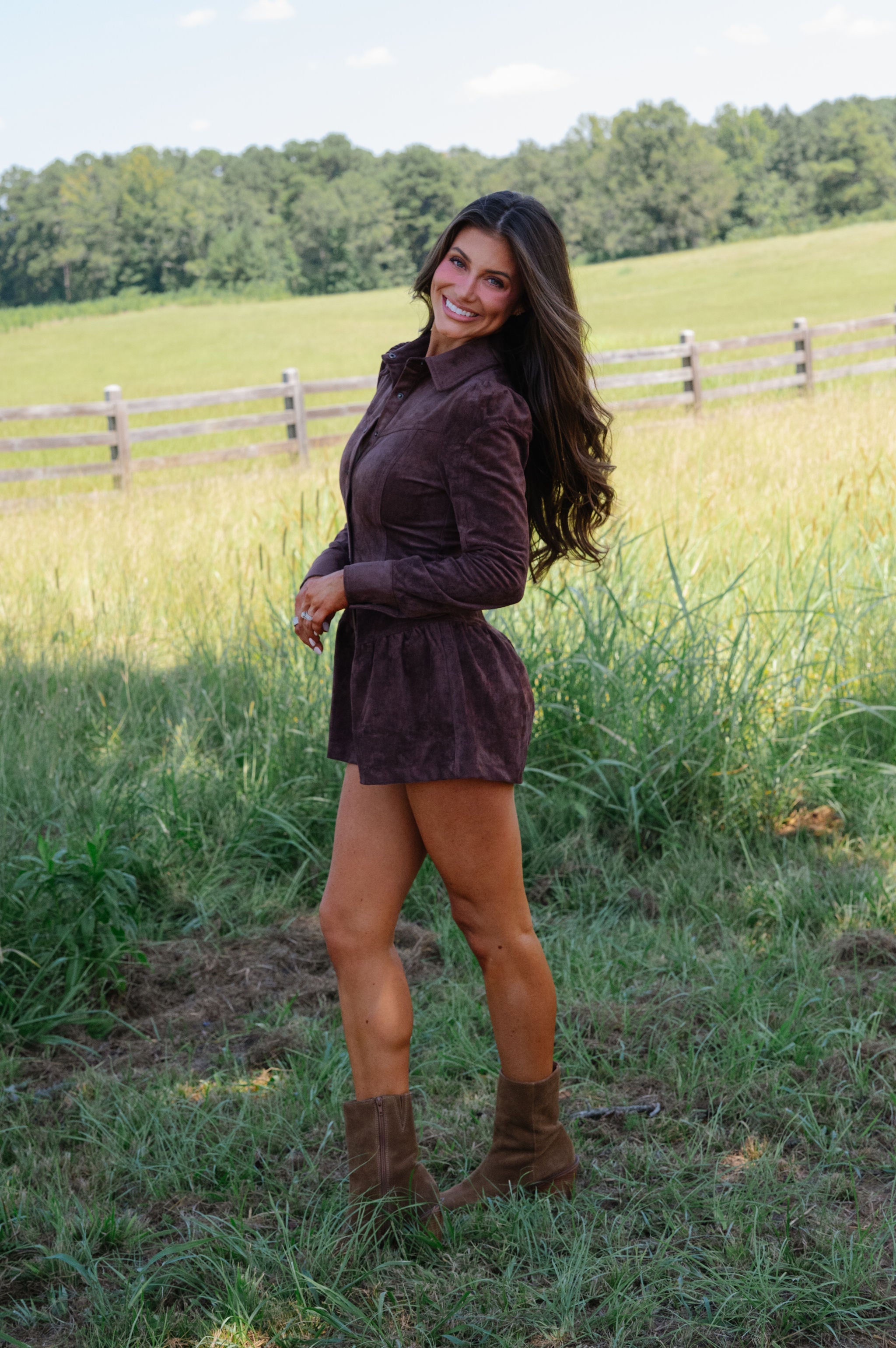 Savannah Long Sleeve Romper-Chocolate