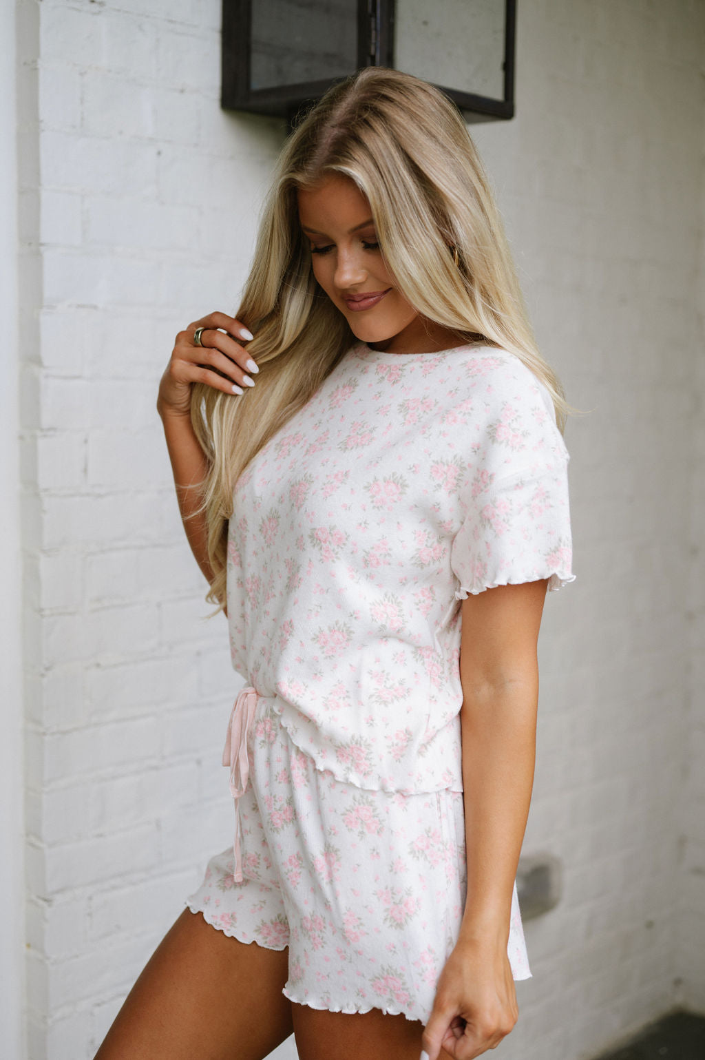 Ditsy Floral Lounge Set-Ivory/Pink