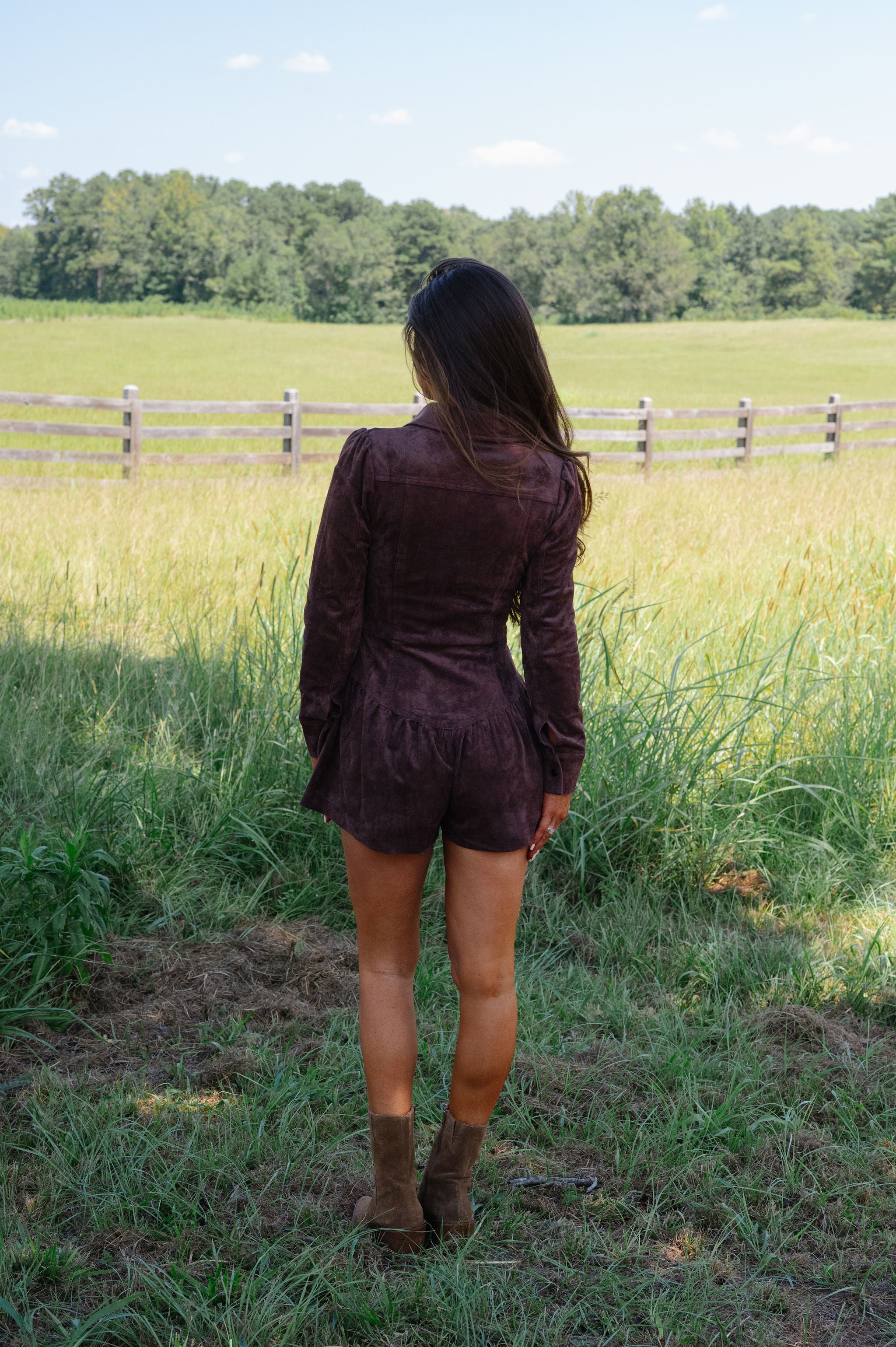 Savannah Long Sleeve Romper-Chocolate