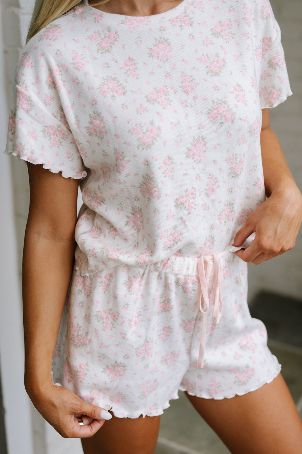 Ditsy Floral Lounge Set-Ivory/Pink