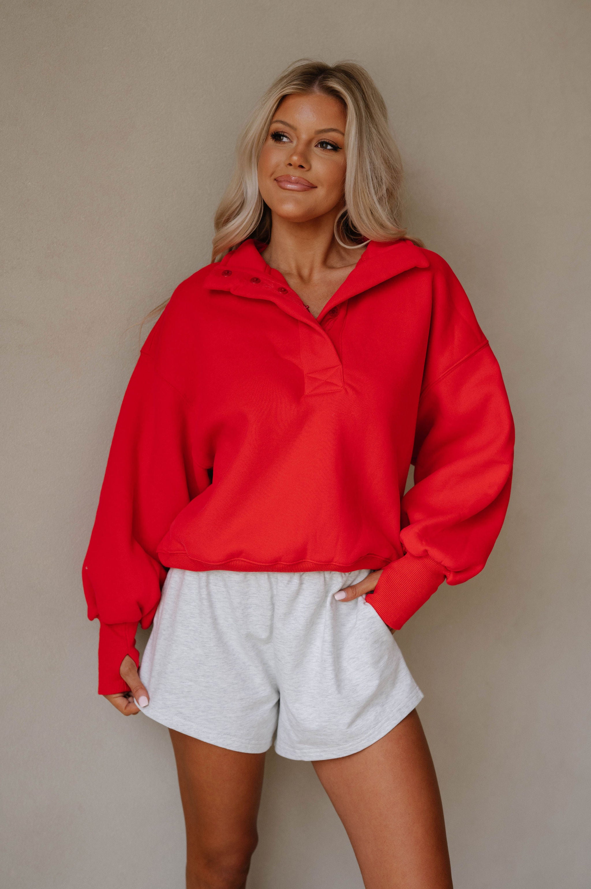 Gibbons Mock Neck Pullover-Red