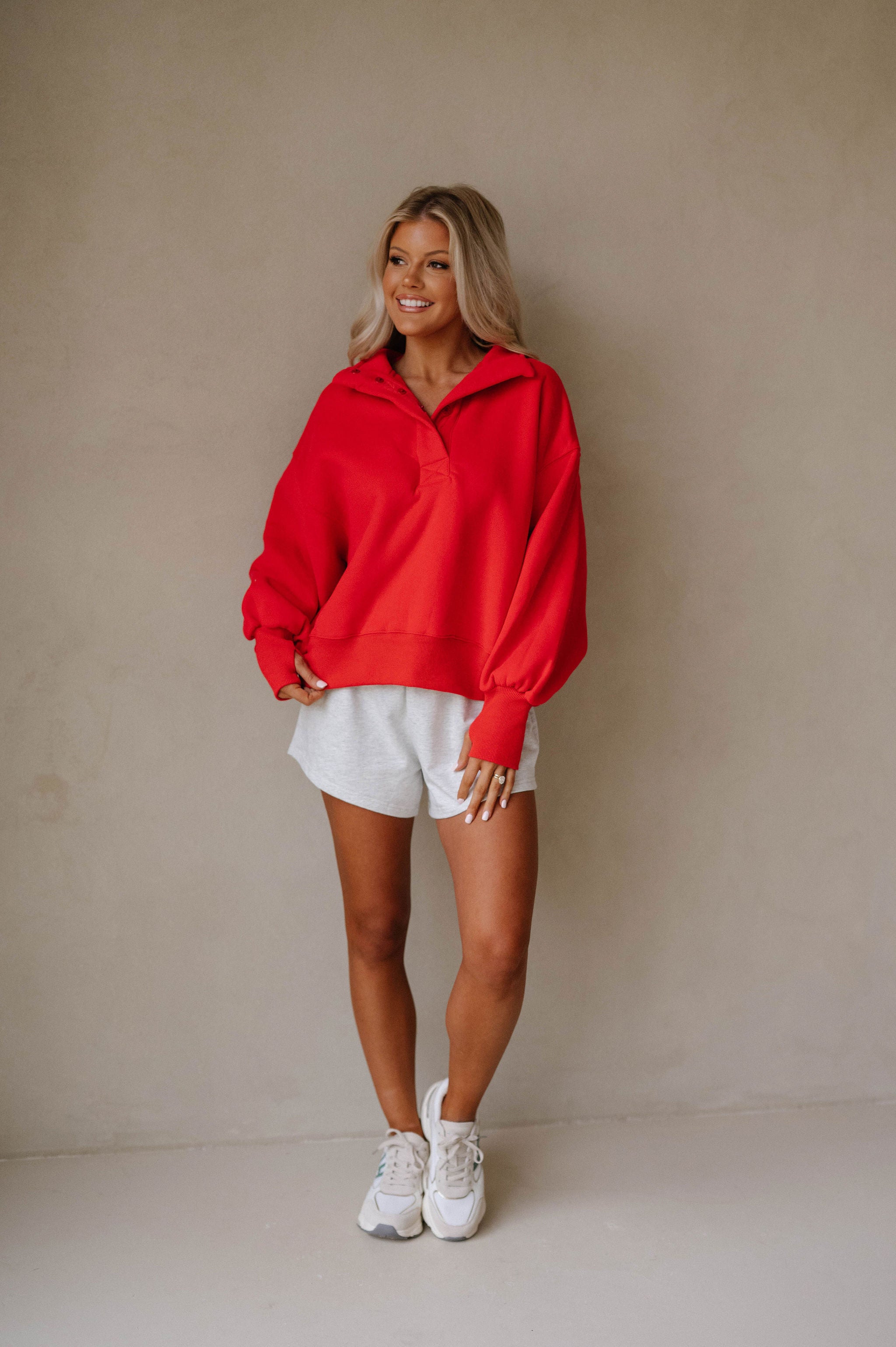 Gibbons Mock Neck Pullover-Red