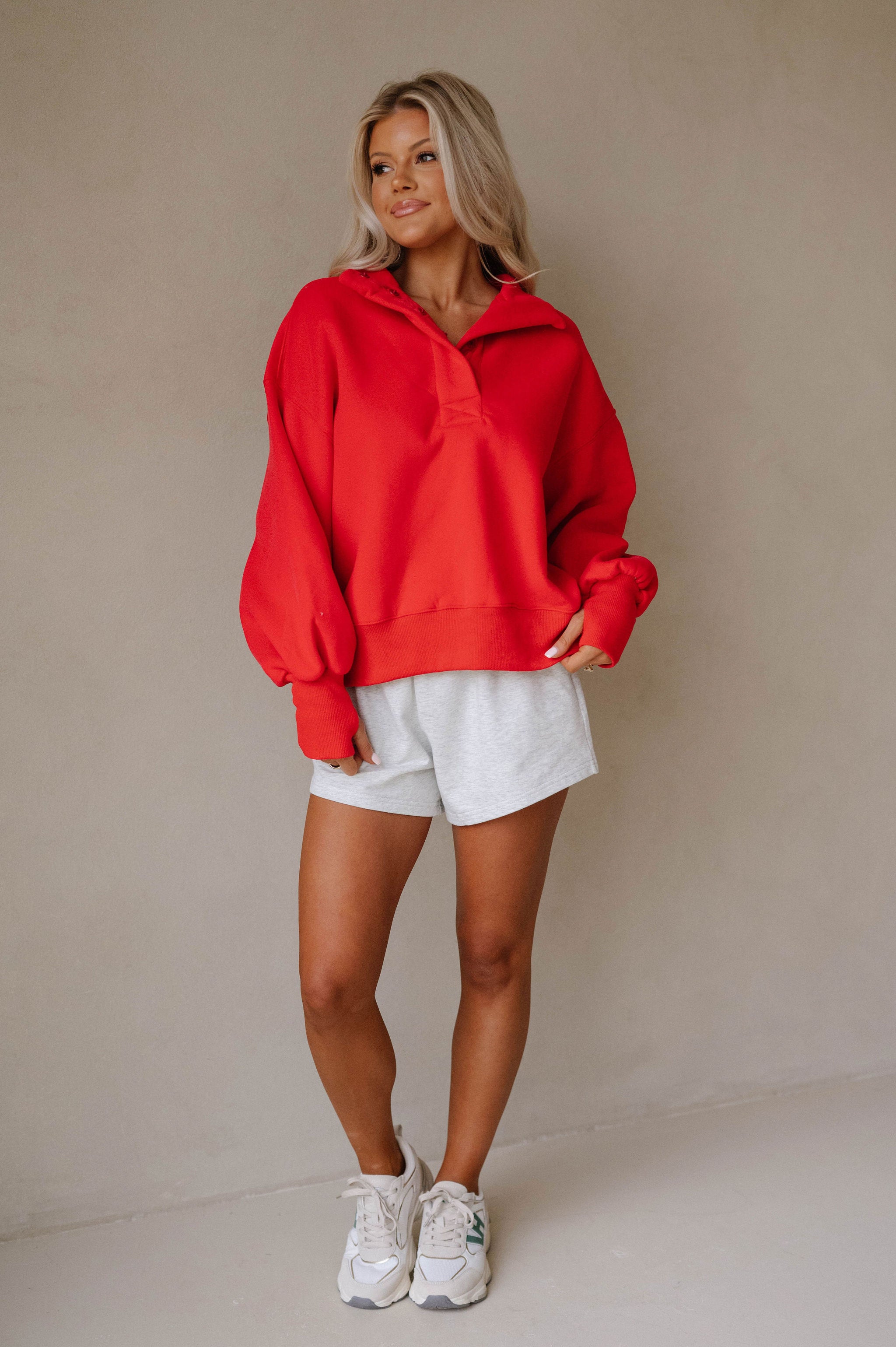 Gibbons Mock Neck Pullover-Red
