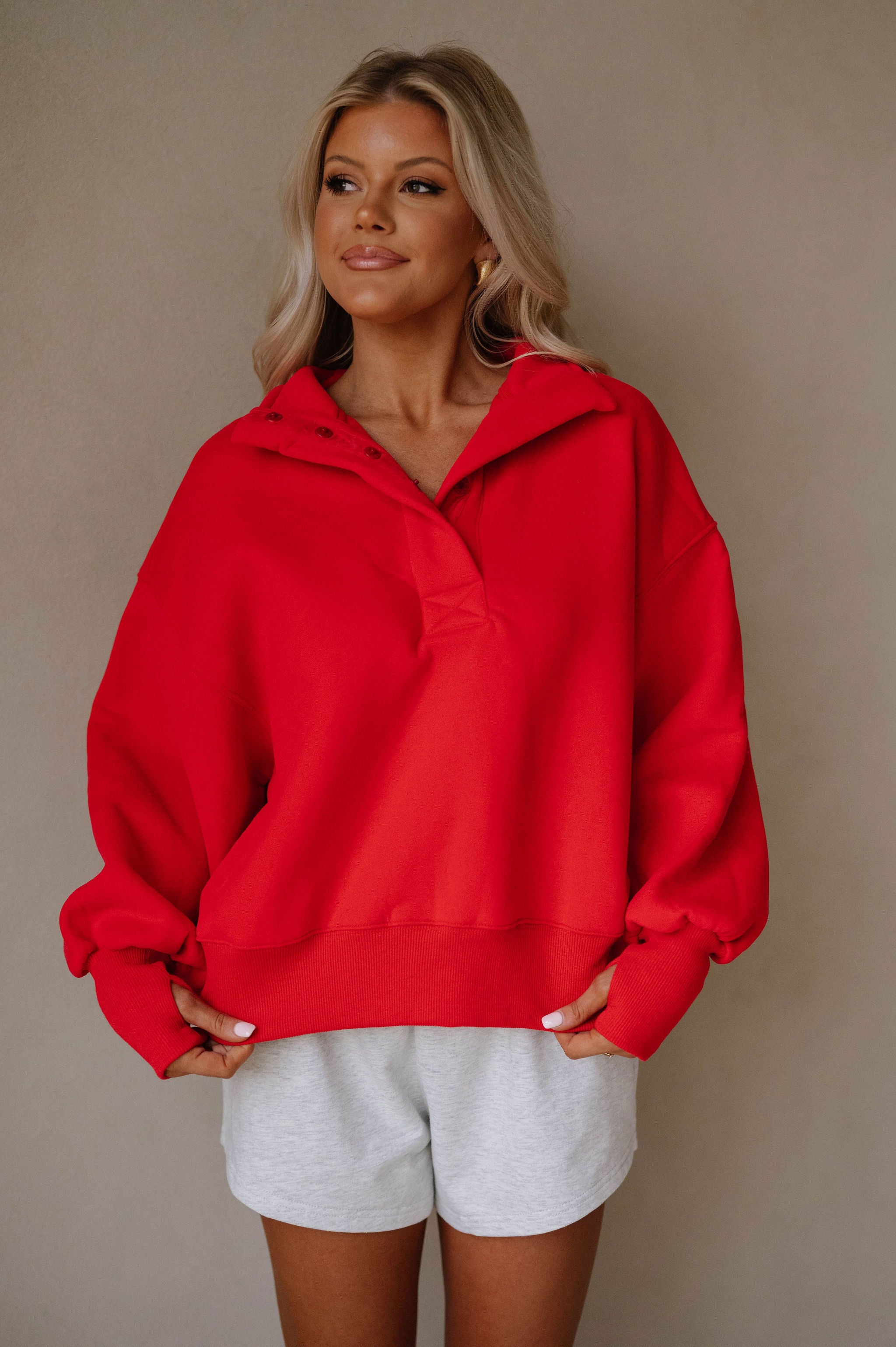 Gibbons Mock Neck Pullover-Red