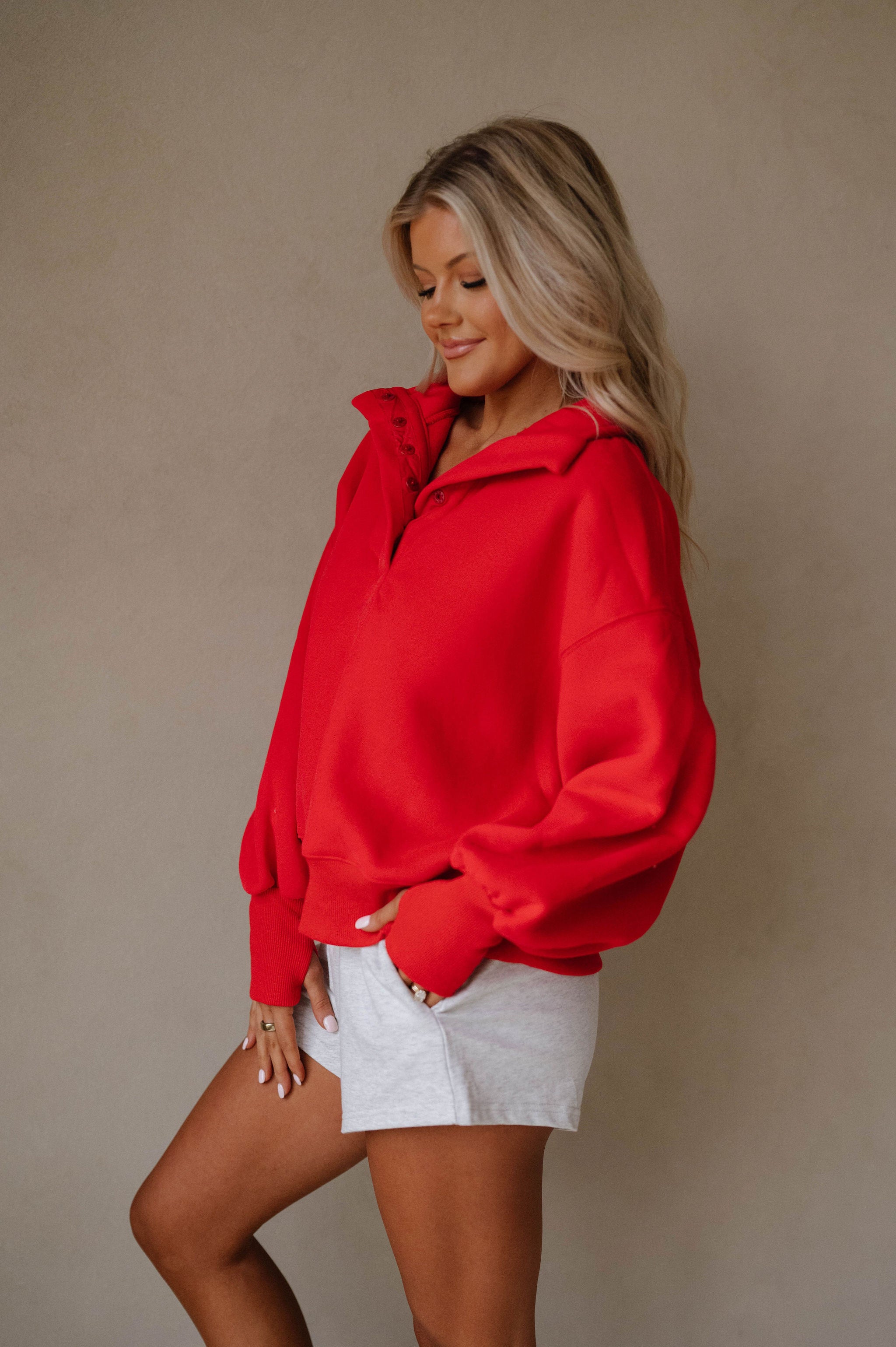 Gibbons Mock Neck Pullover-Red