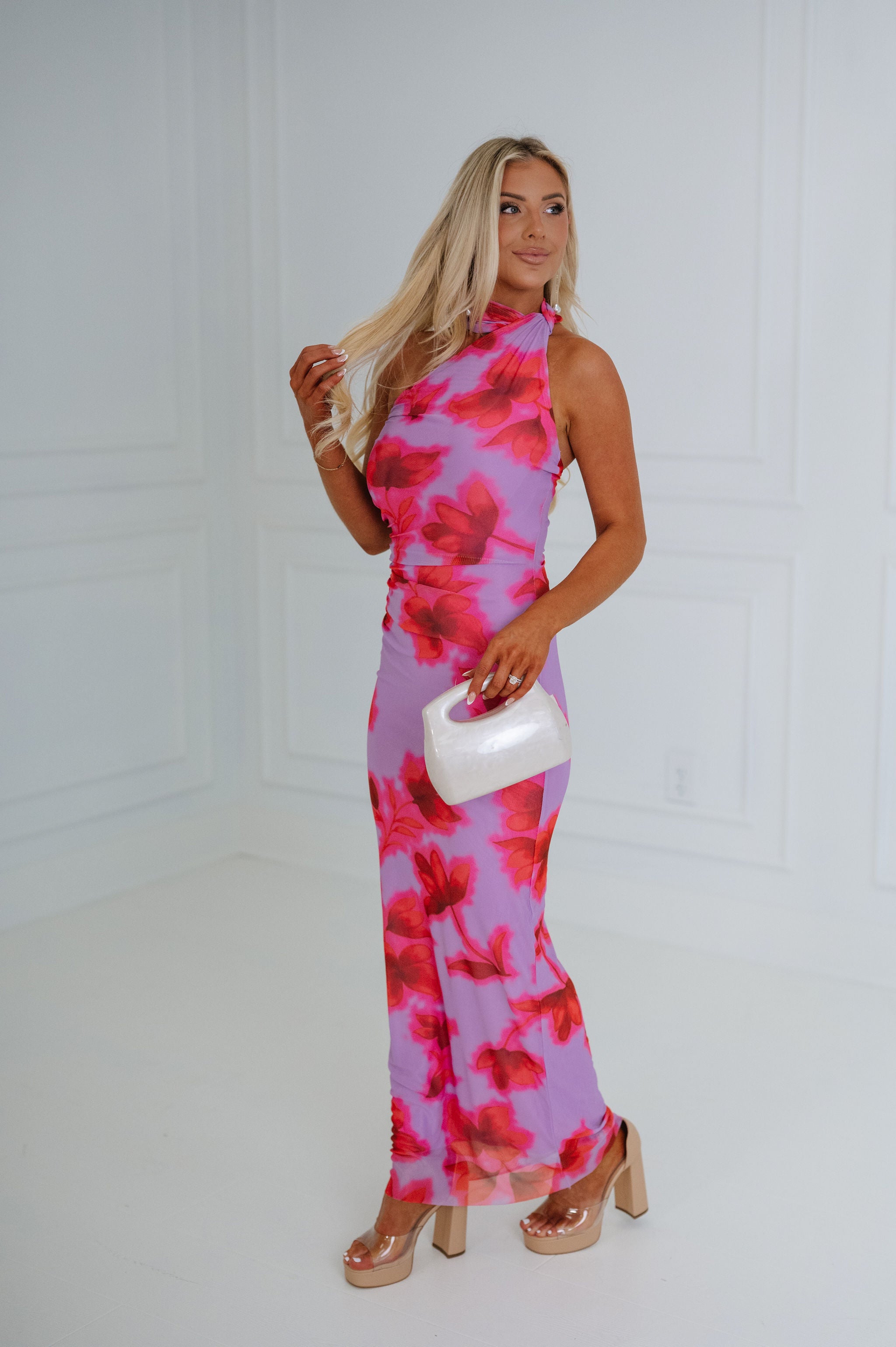 Dani One Shoulder Maxi Dress-Purple Multi