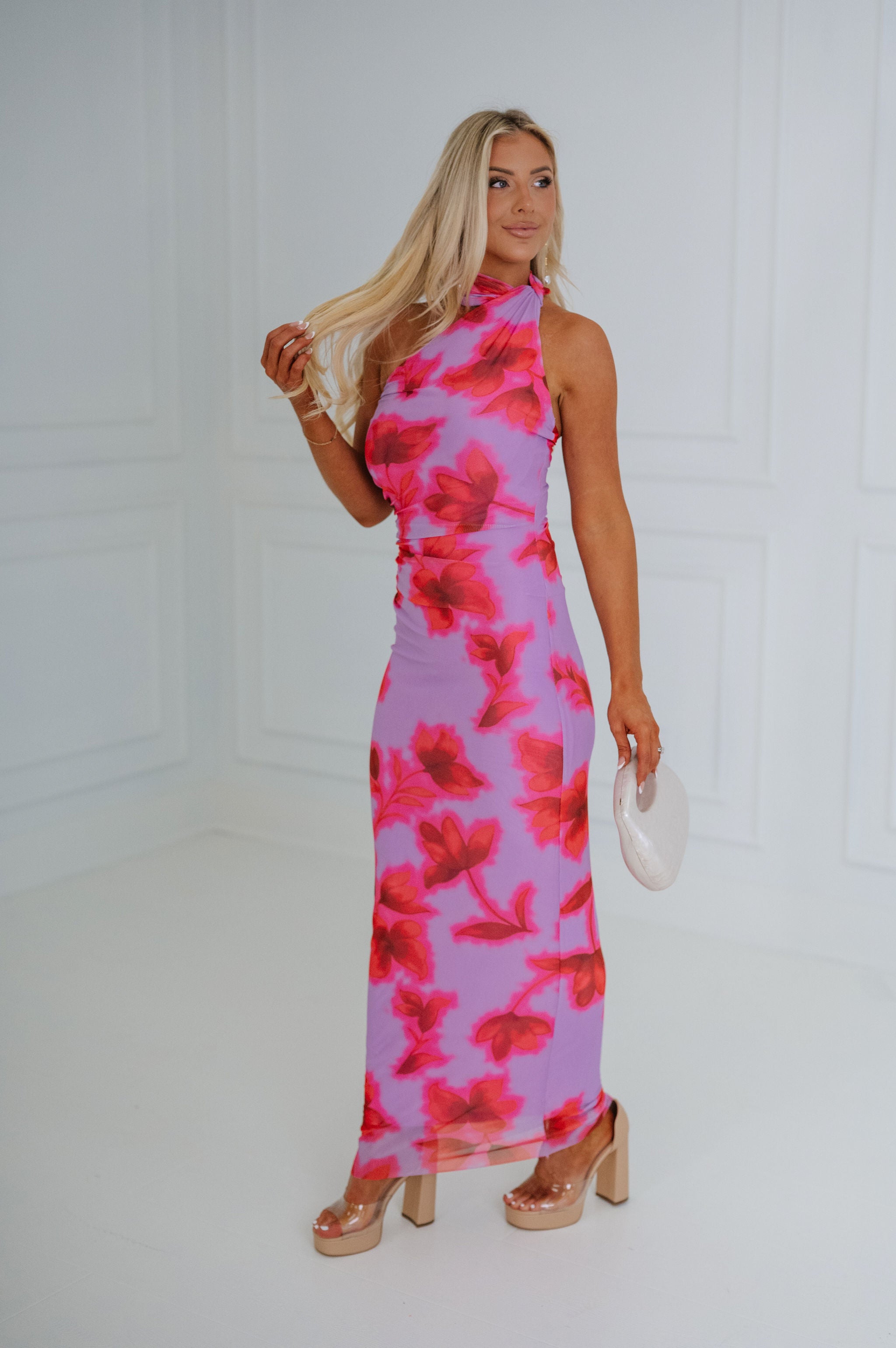 Dani One Shoulder Maxi Dress-Purple Multi