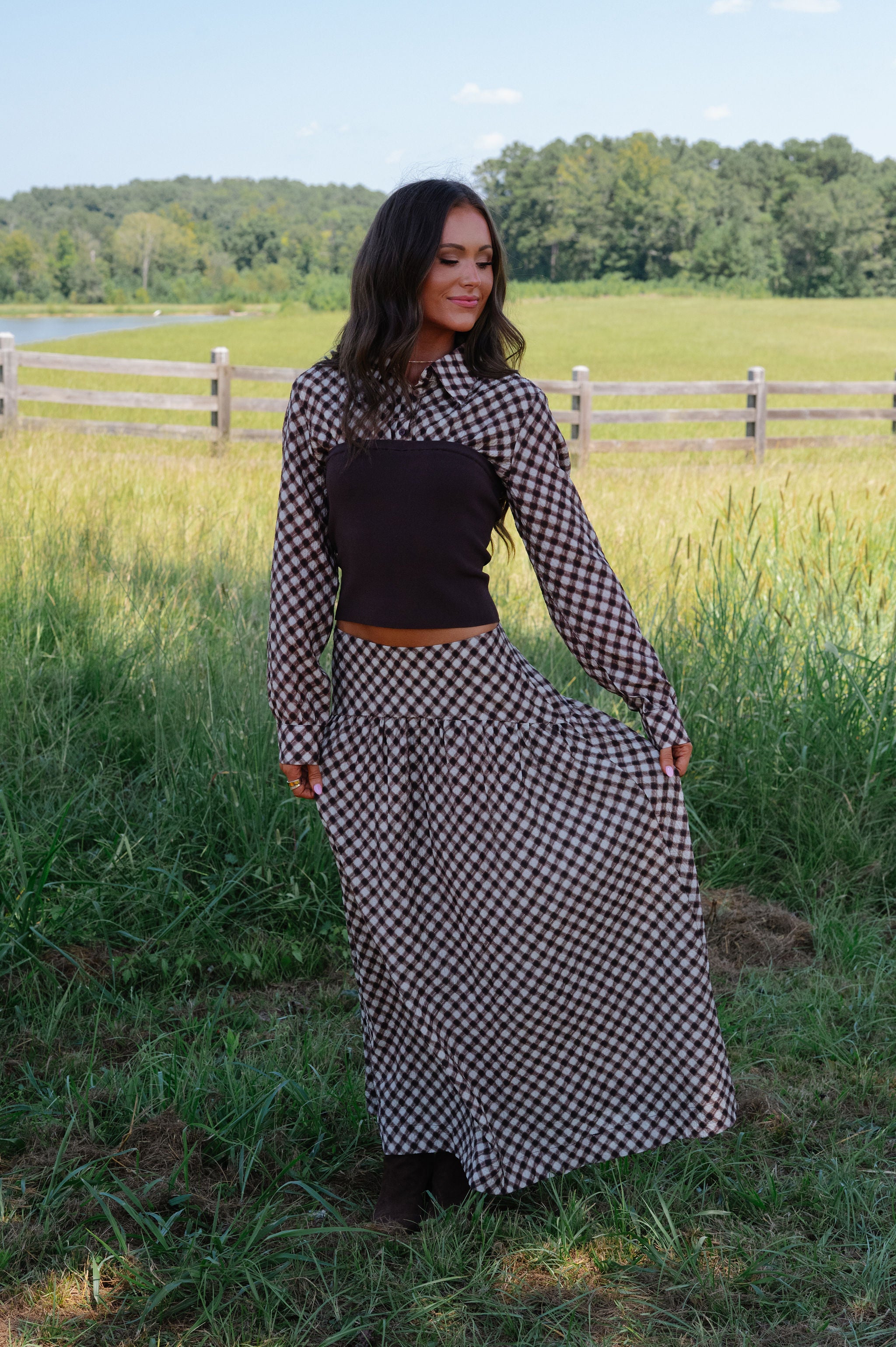 Mixed Media Collared Top-Espresso