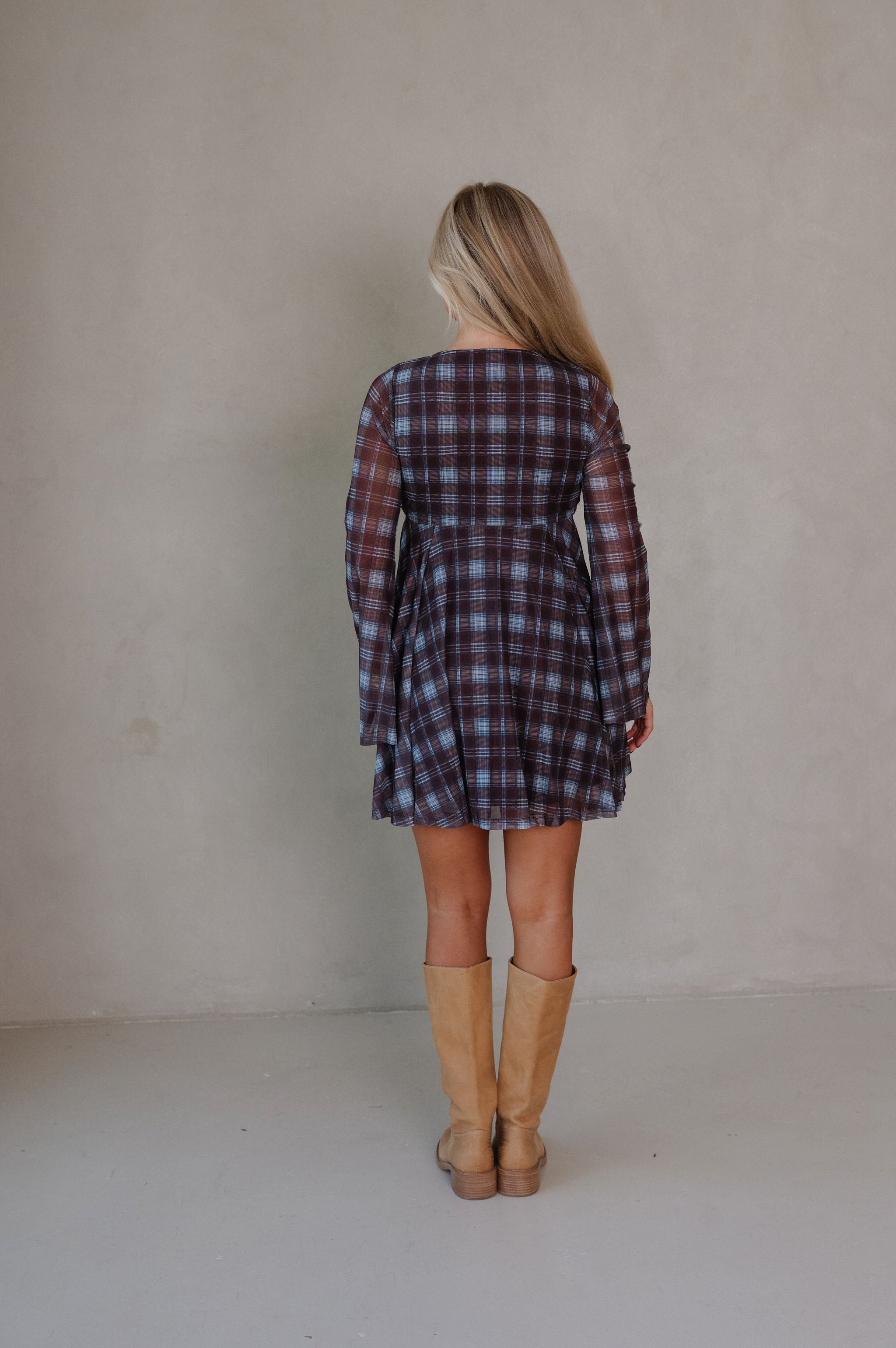 Hannah Bell Sleeve Dress- Brown/Blue