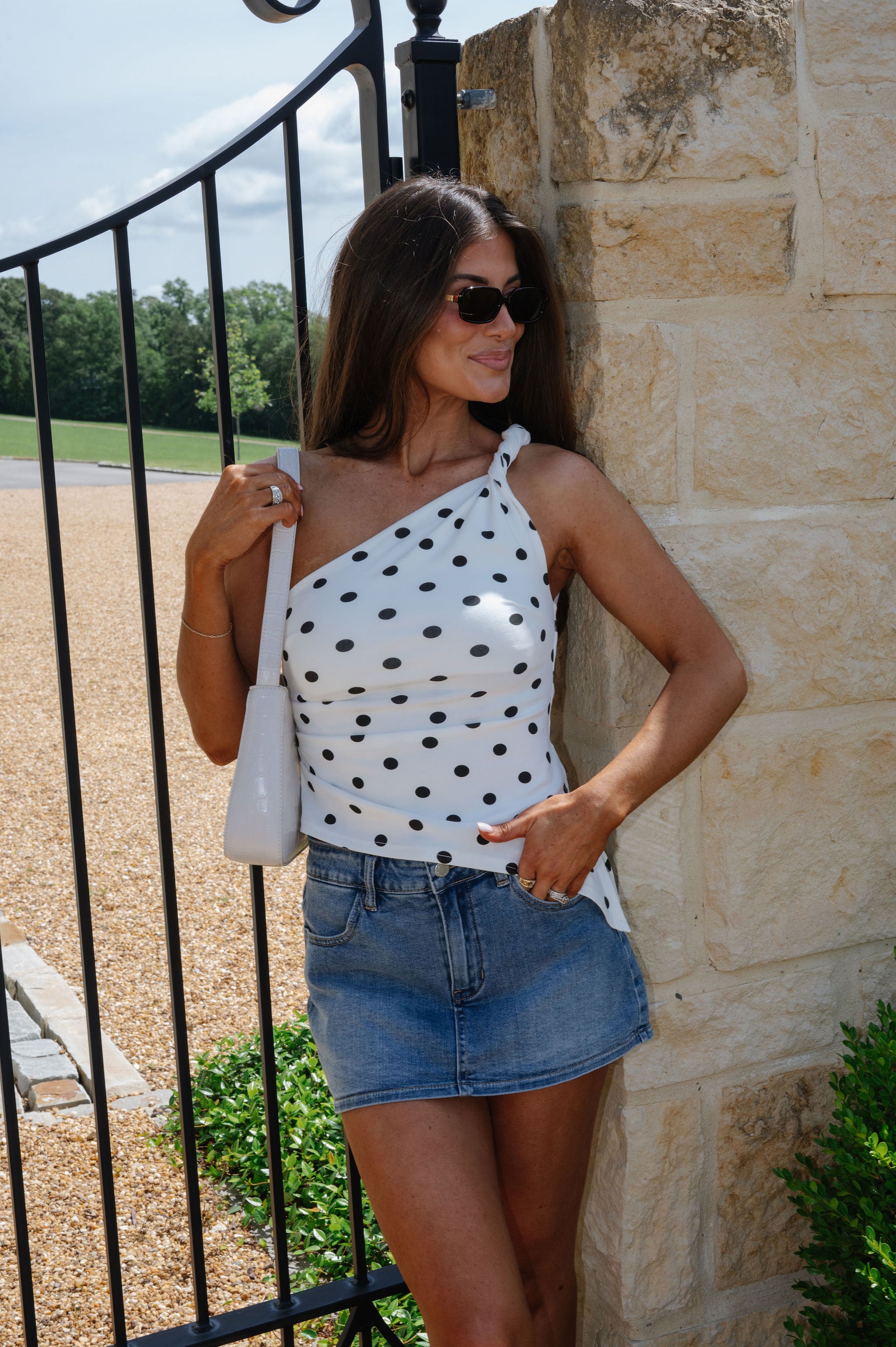Townley Polka Dot Top-Ivory/Black