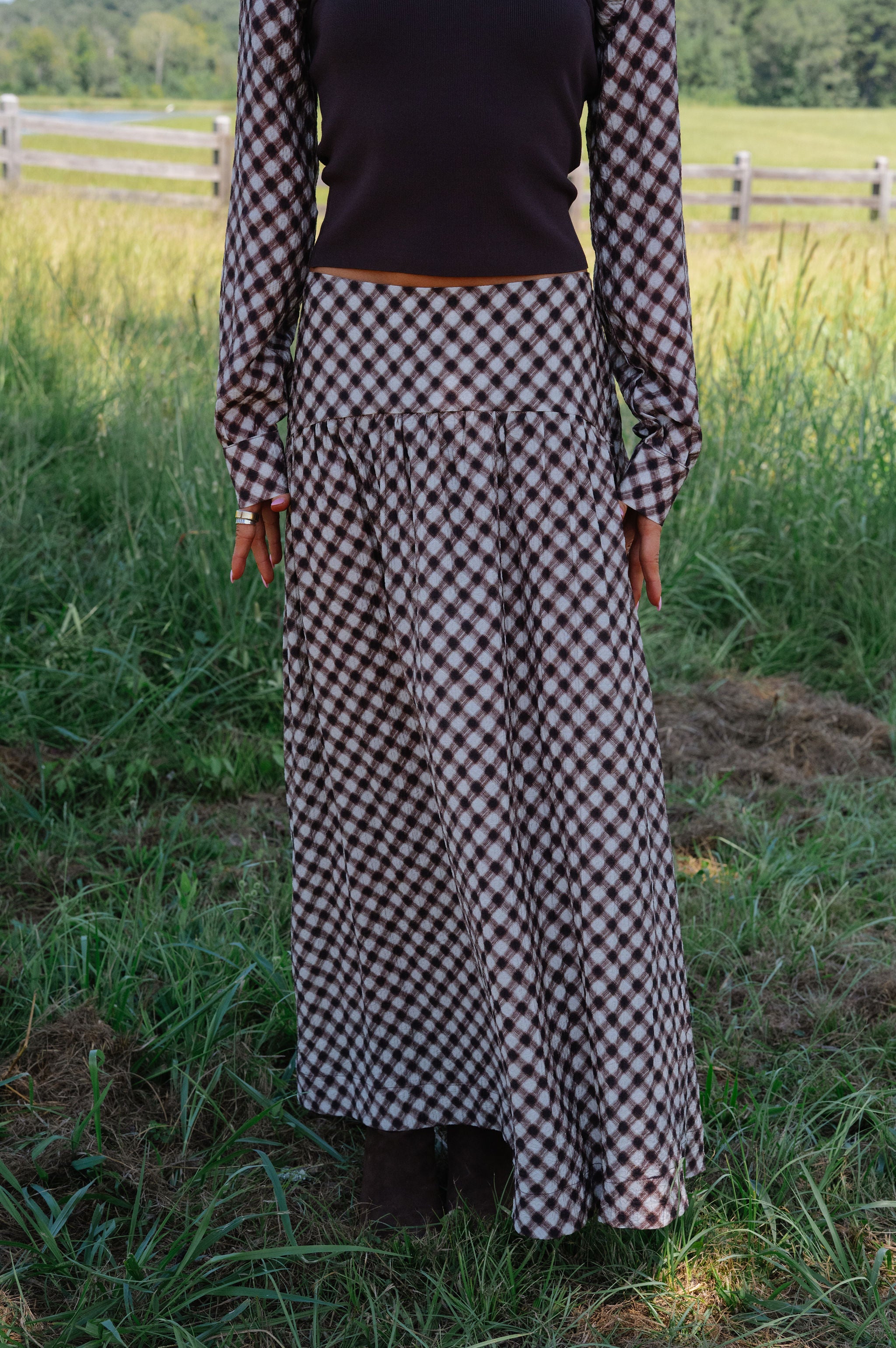 Drop Waist Plaid Skirt-Espresso