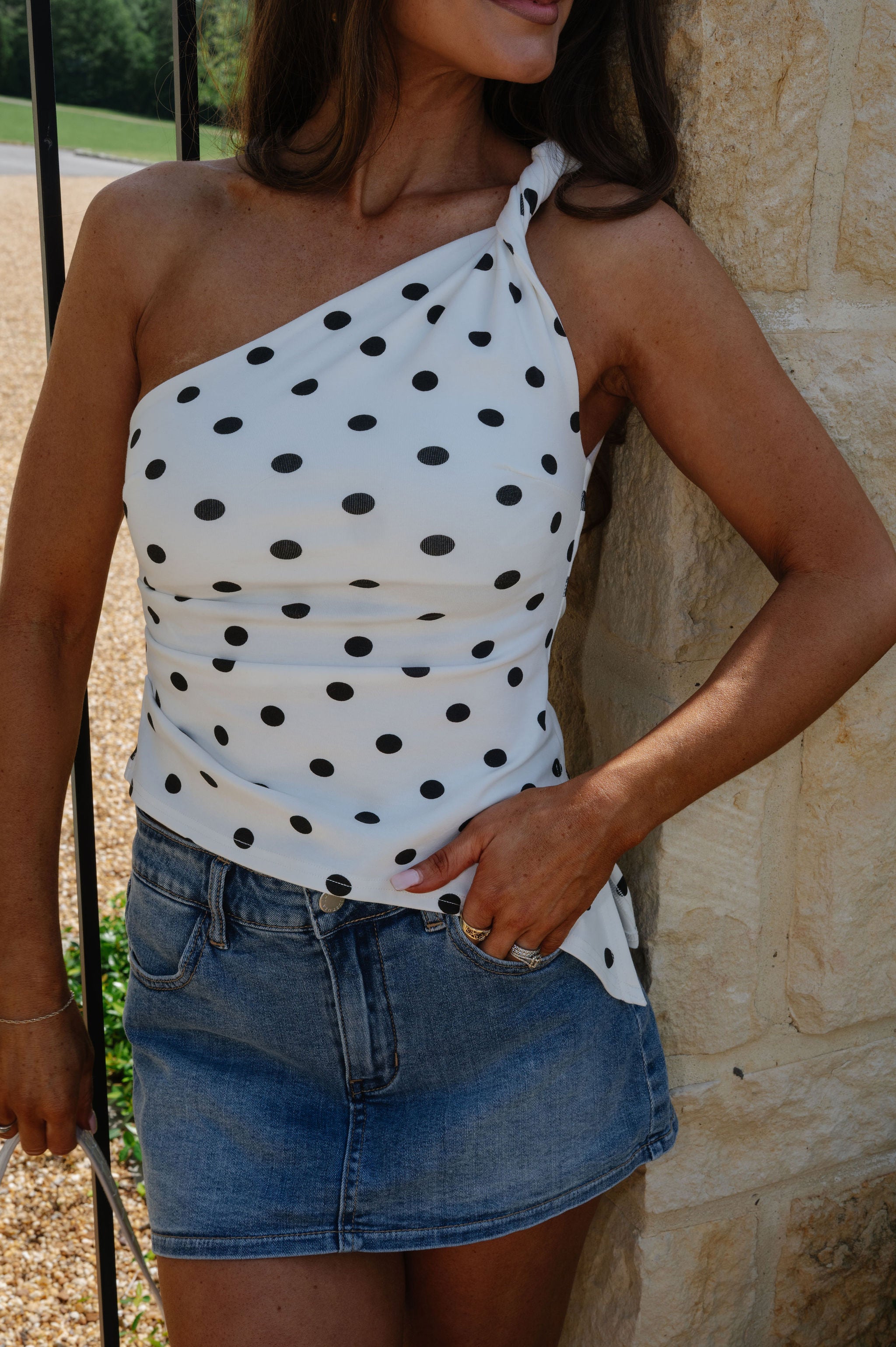 Townley Polka Dot Top-Ivory/Black