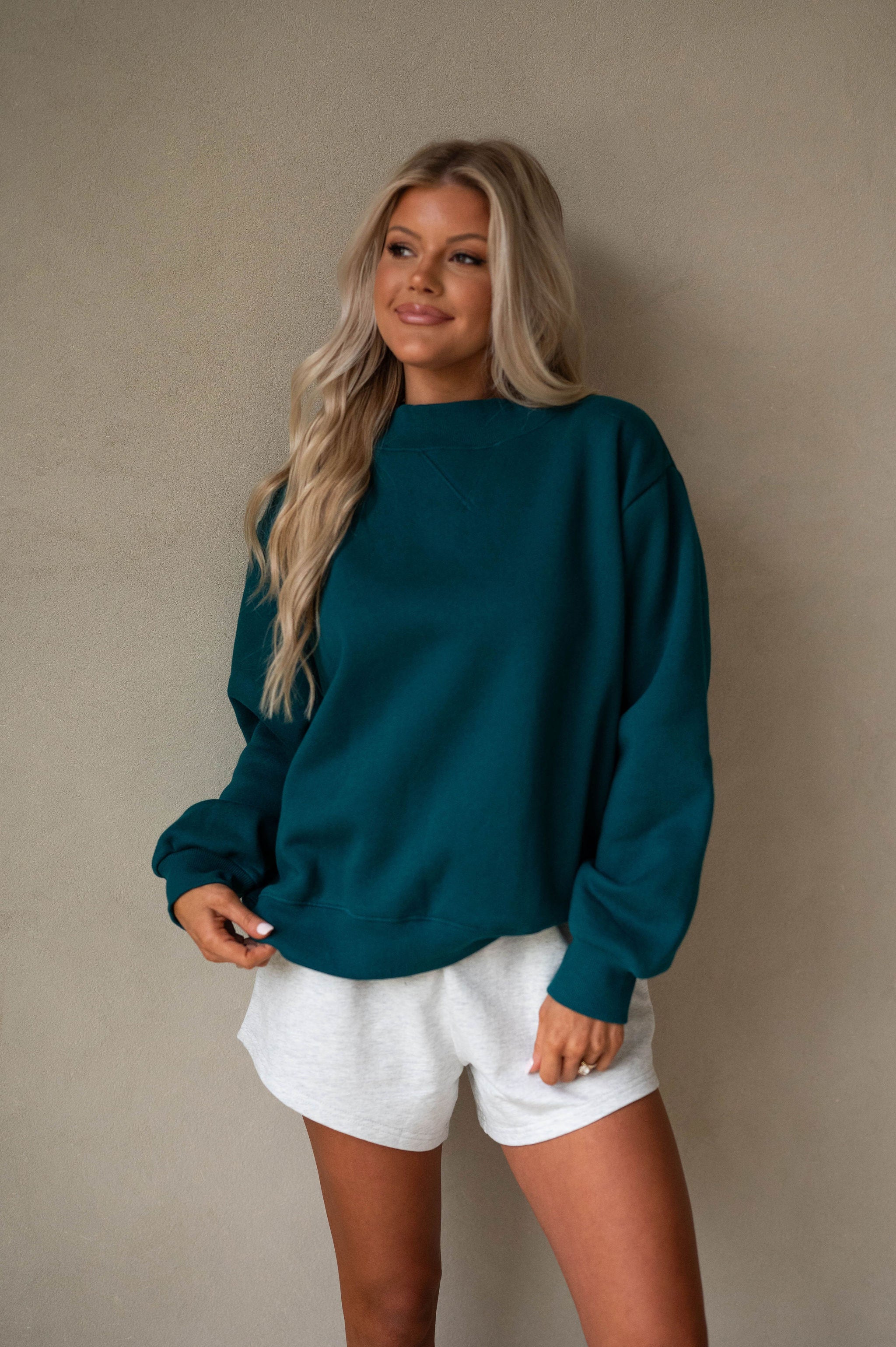 Millie Mock Neck Sweatshirt-Dark Teal