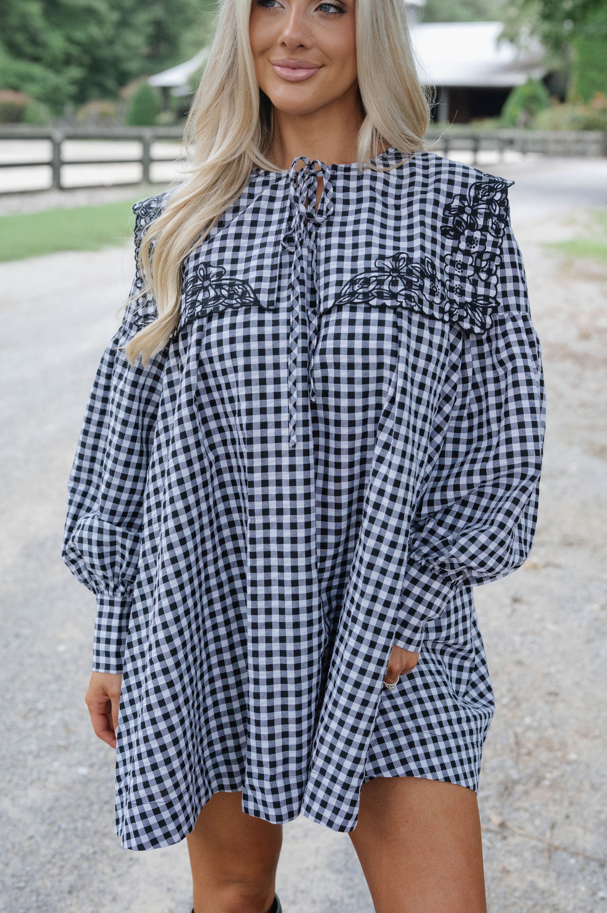 Aspen Gingham Babydoll Dress-Black
