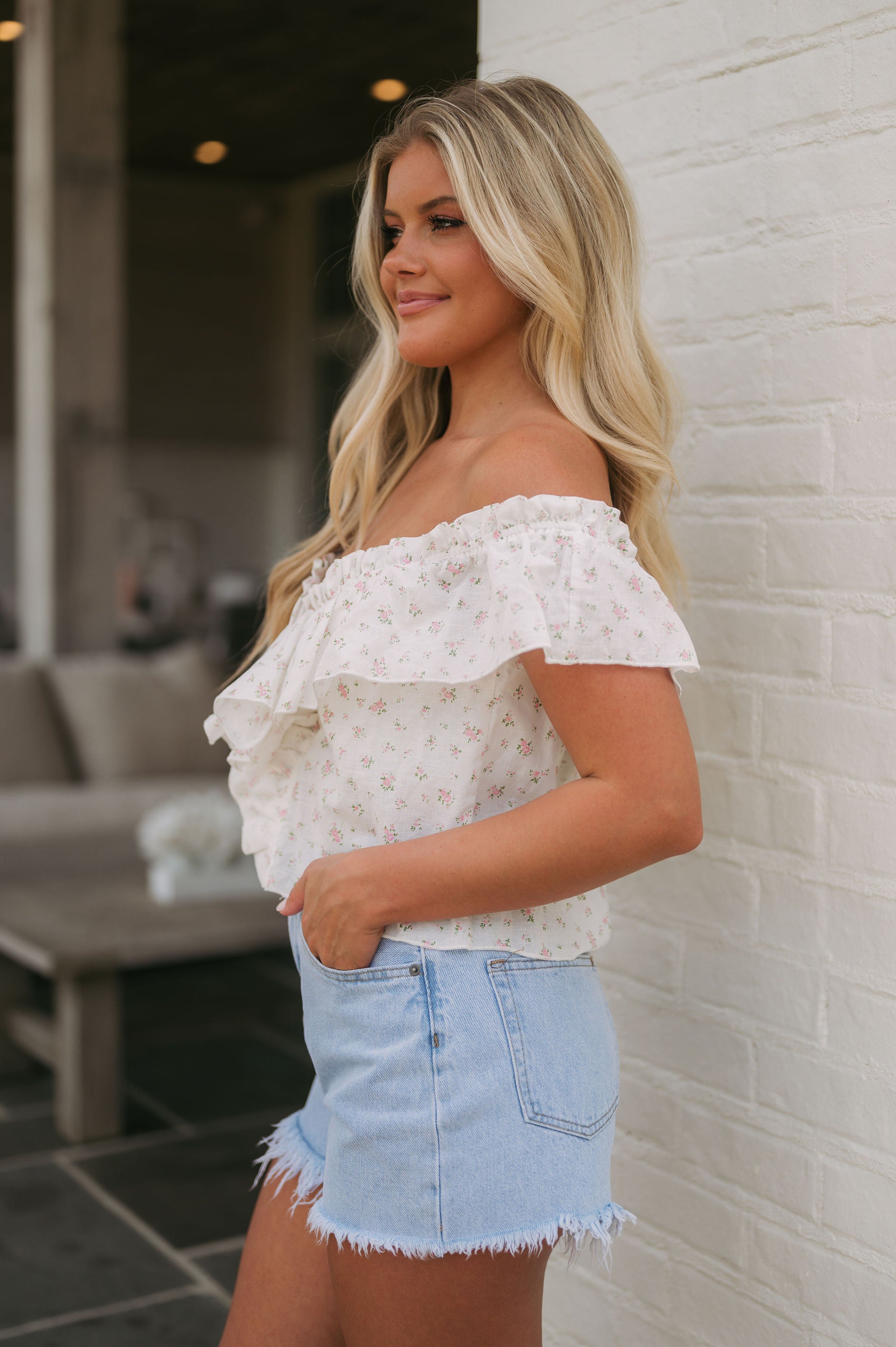 Floral Ruffle Accented Top