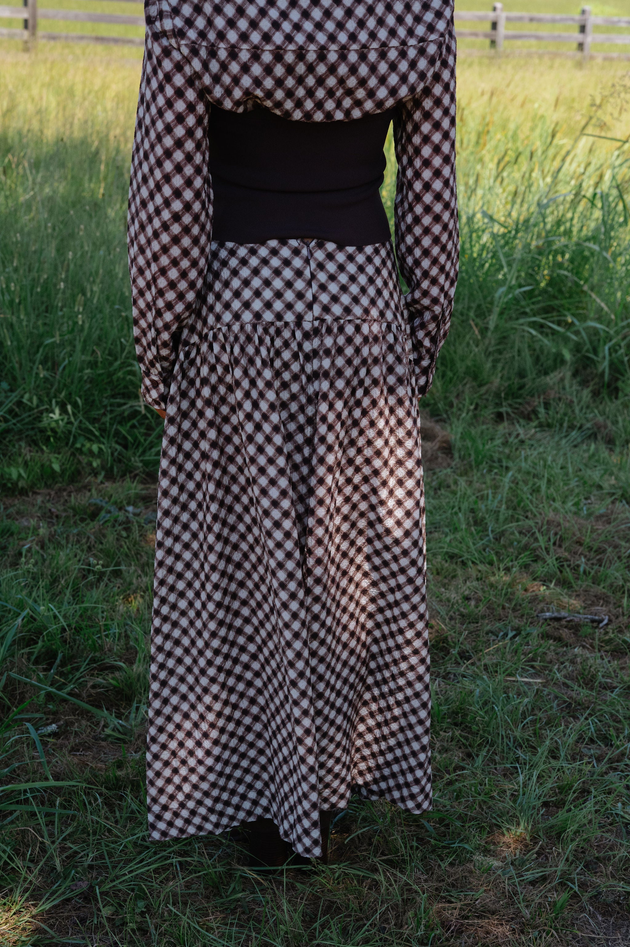 Drop Waist Plaid Skirt-Espresso