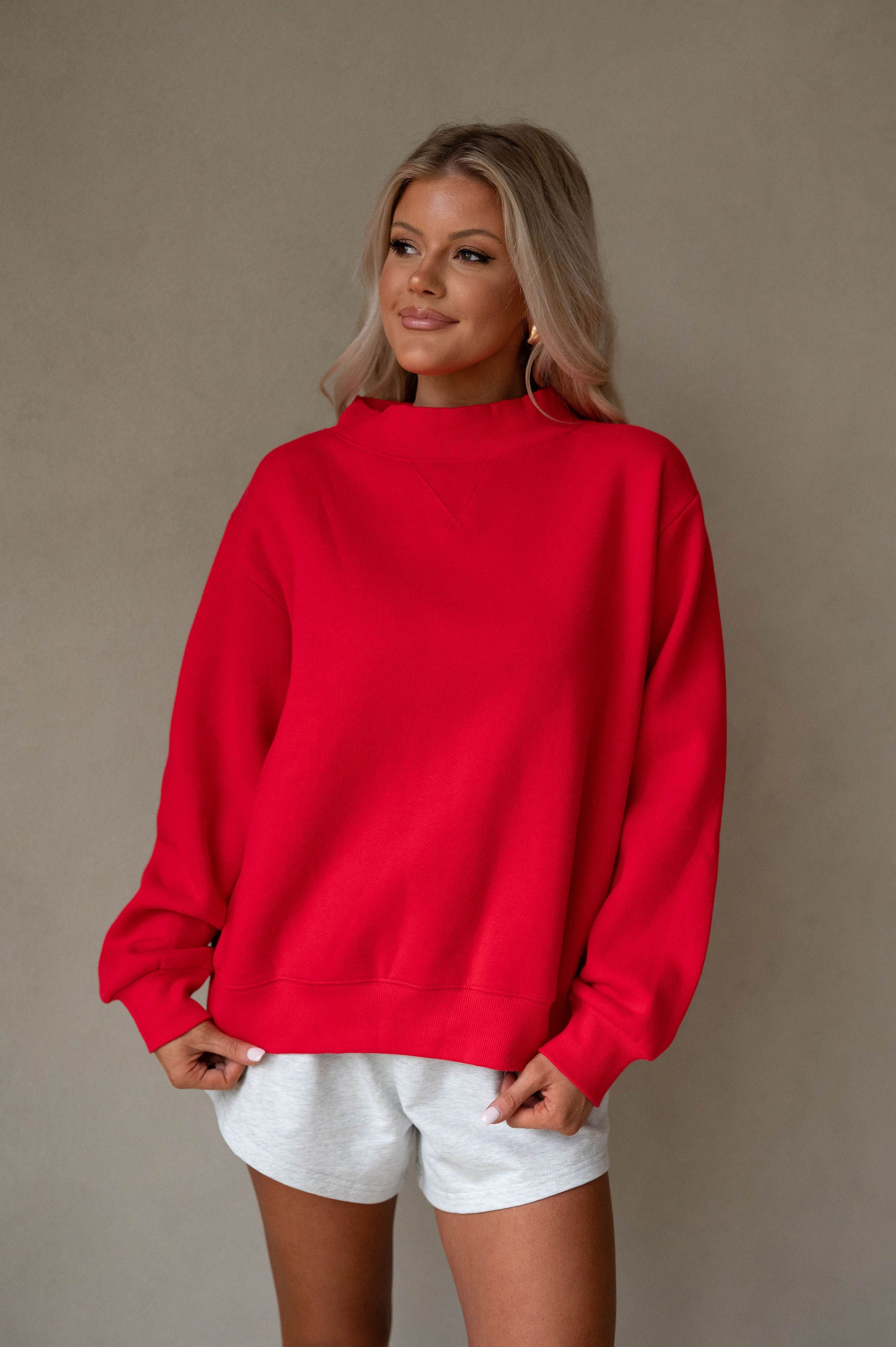 Millie Mock Neck Sweatshirt-Red