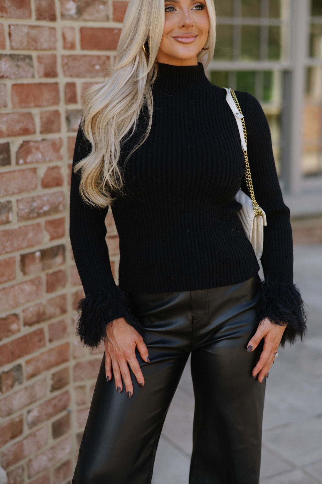 Feather Fringe Sweater-Black