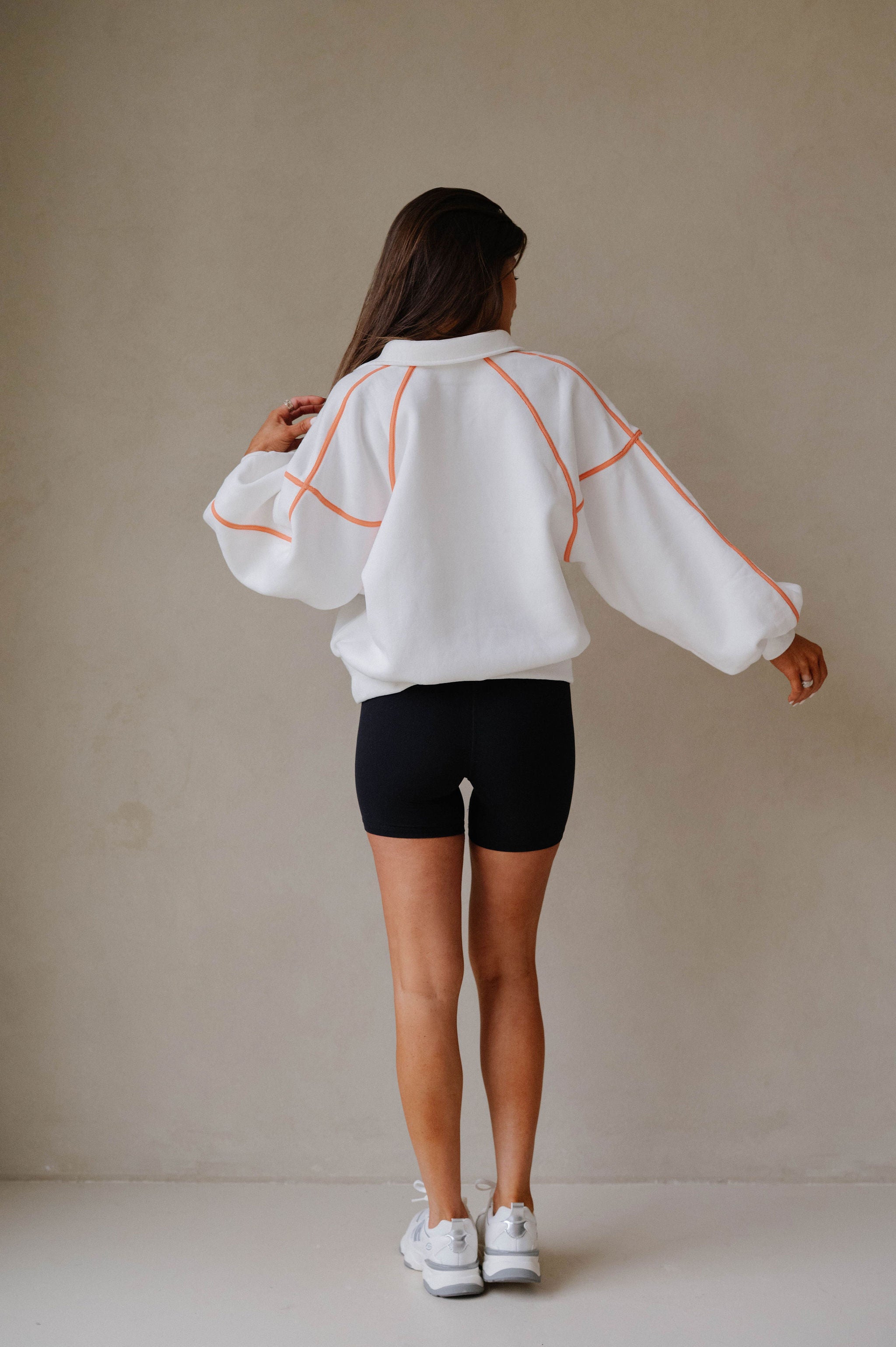 Alexa Contrast Piping Pullover-White/Orange
