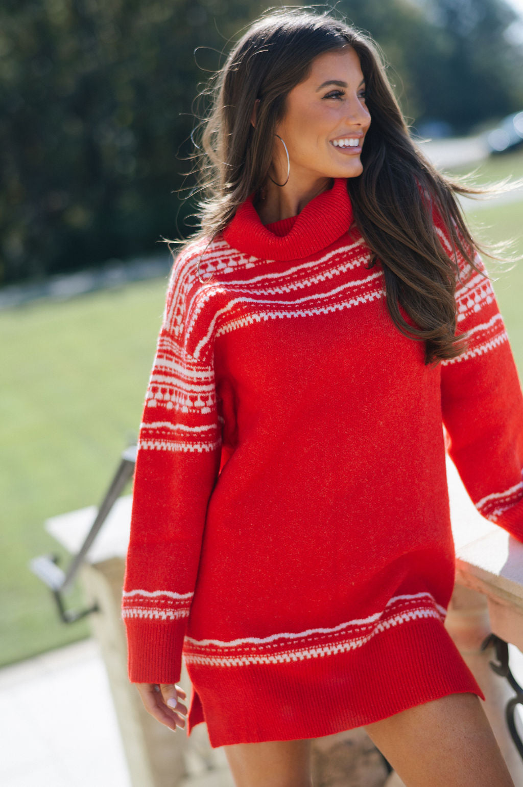 Peter Sweater Dress-Red/Ivory