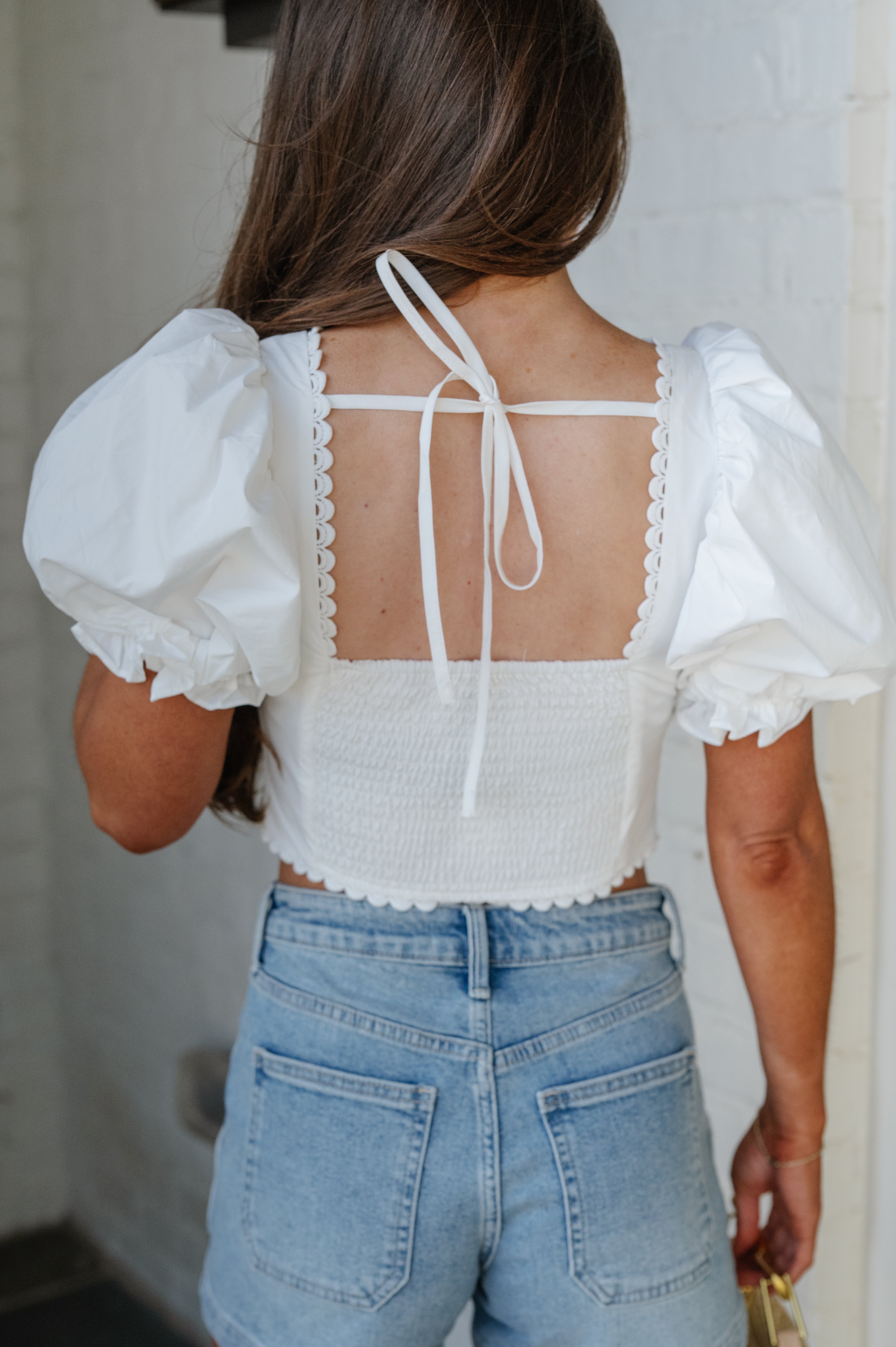 Clara Scalloped Lace Trim Top-Off White