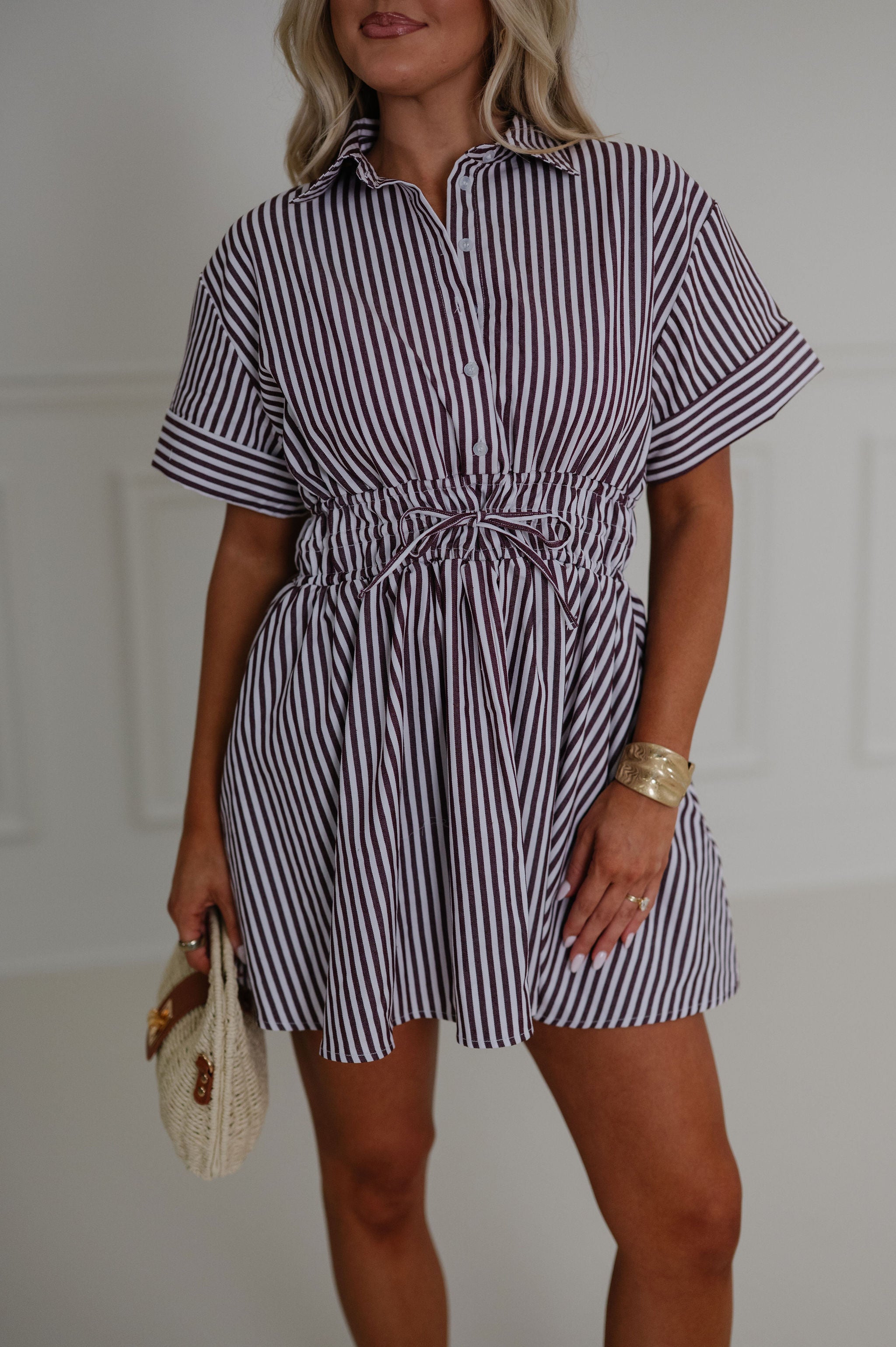 Holly Collared Mini Dress-Brown