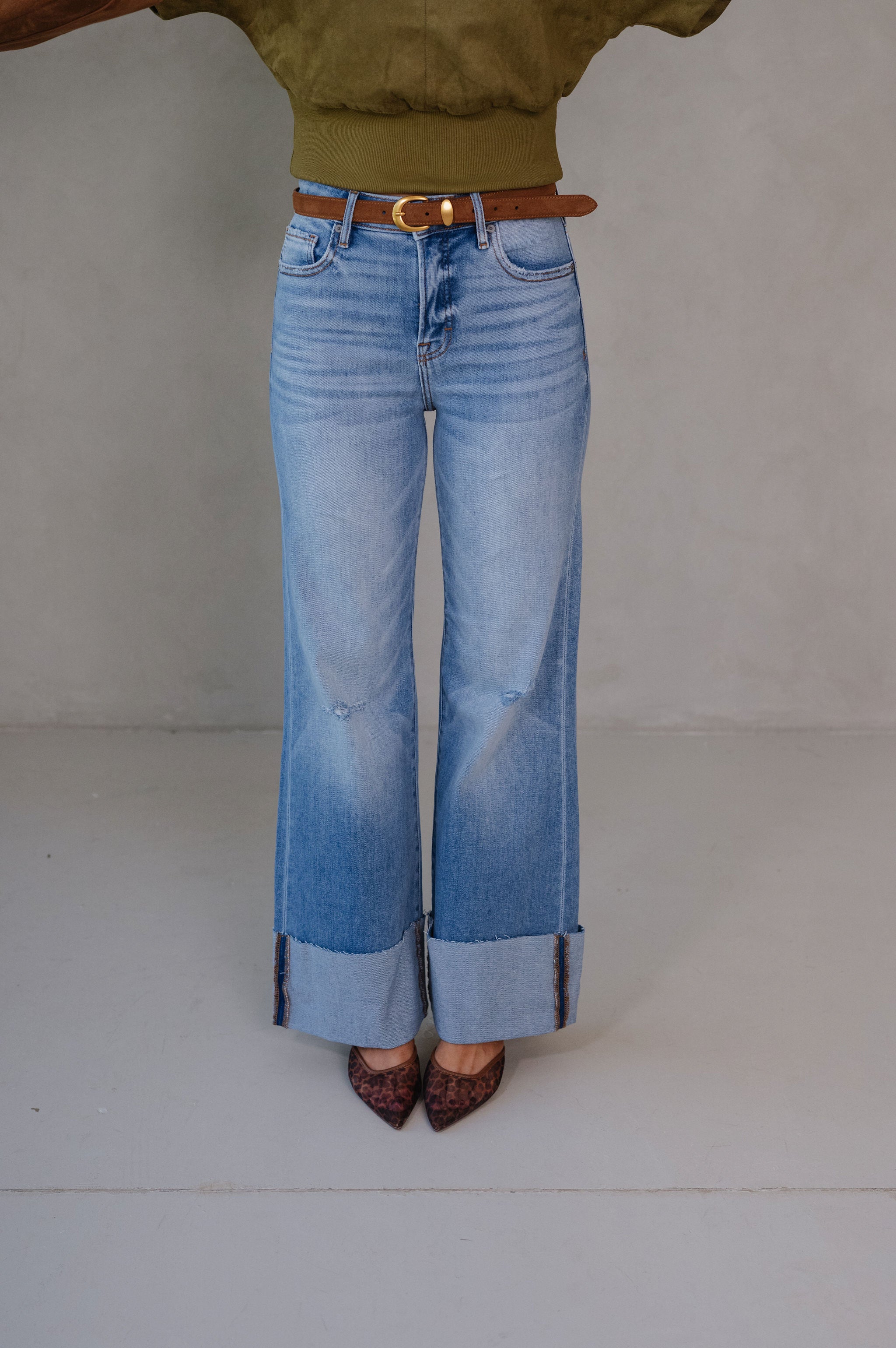 High Rise Cuffed Flare Jean-Medium