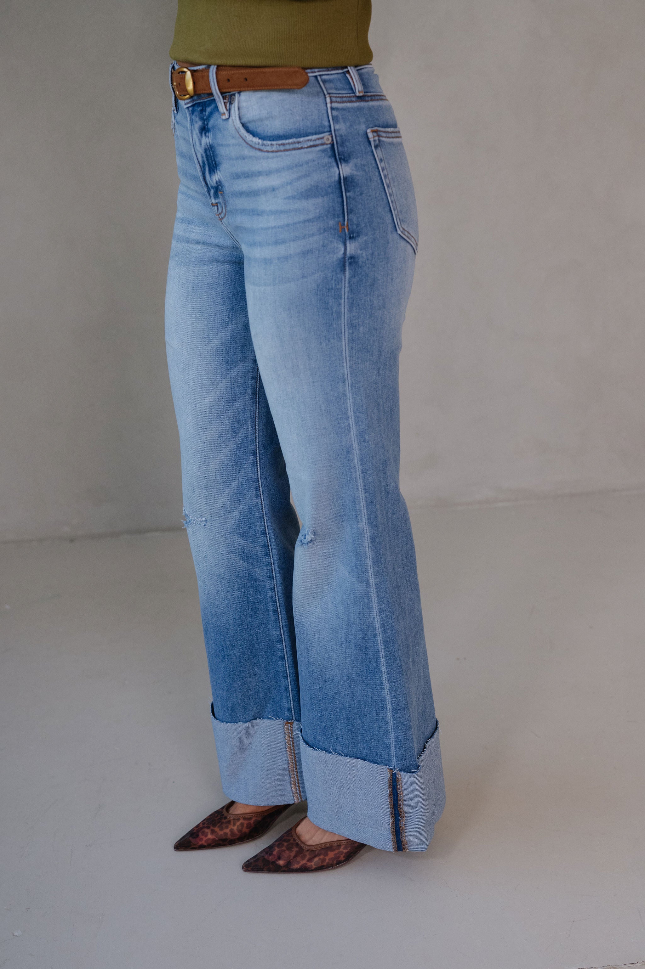 High Rise Cuffed Flare Jean-Medium
