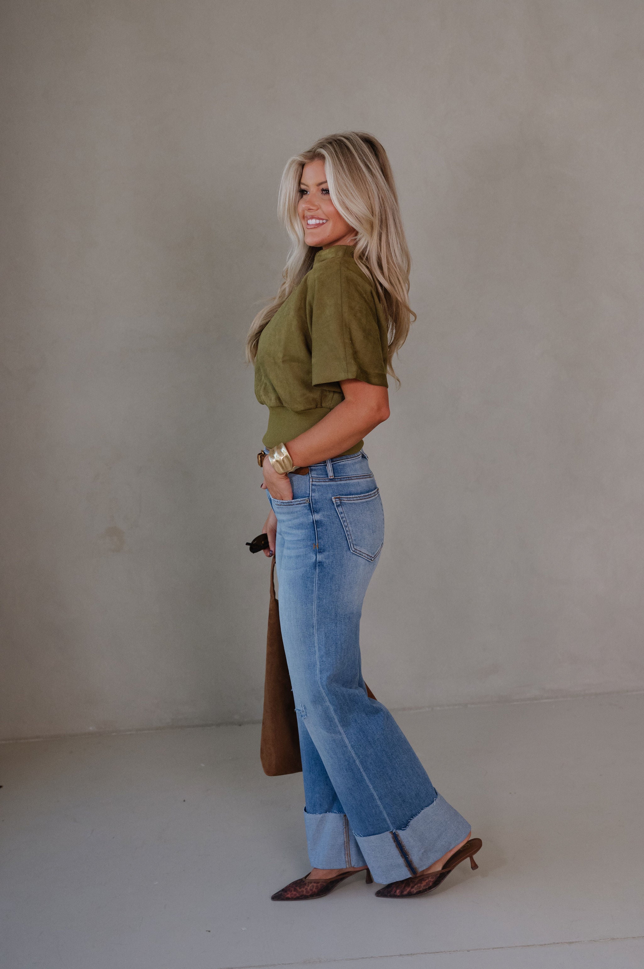 High Rise Cuffed Flare Jean-Medium