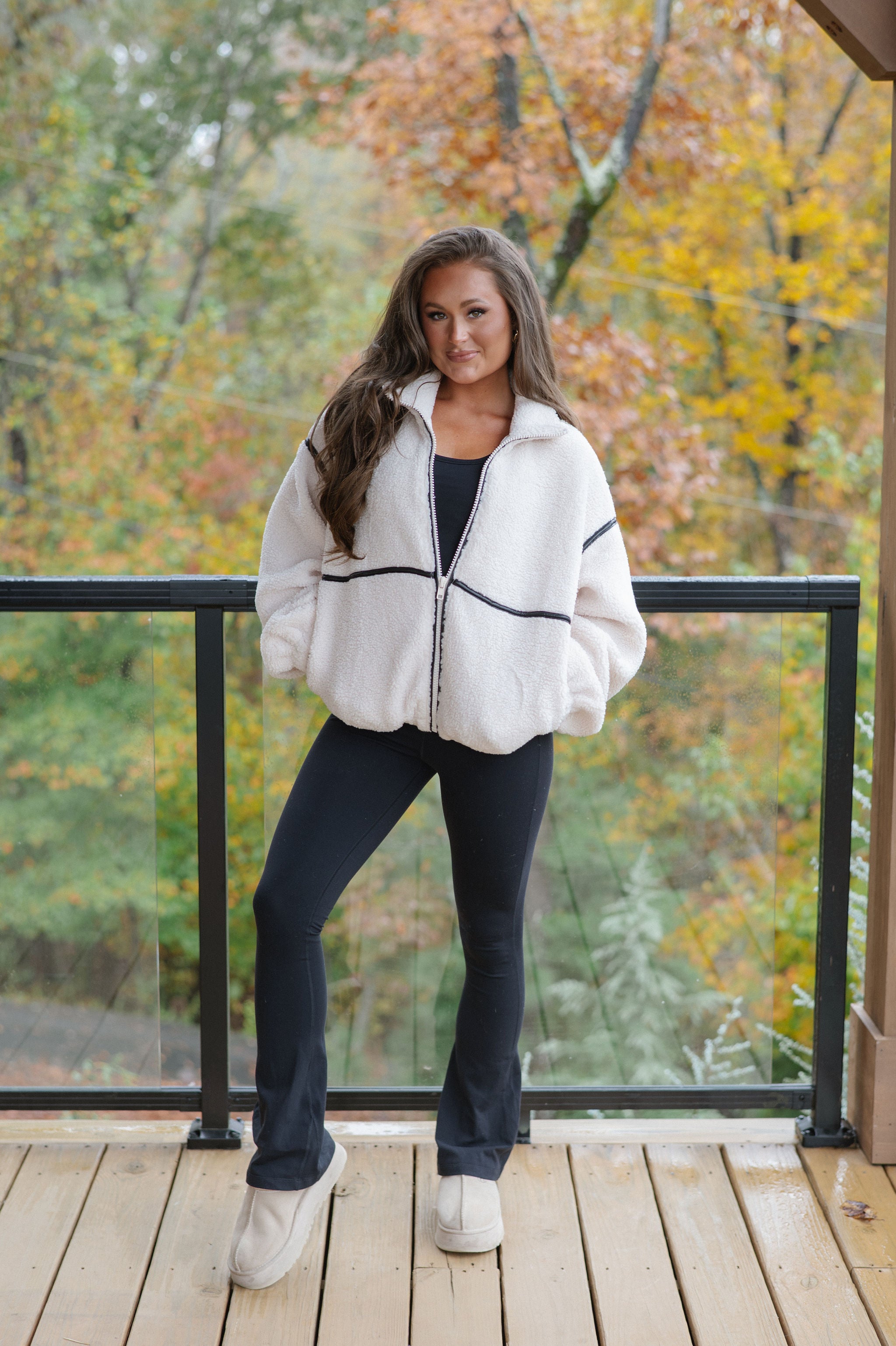 Bennie Leather Trimmed Jacket-Cream