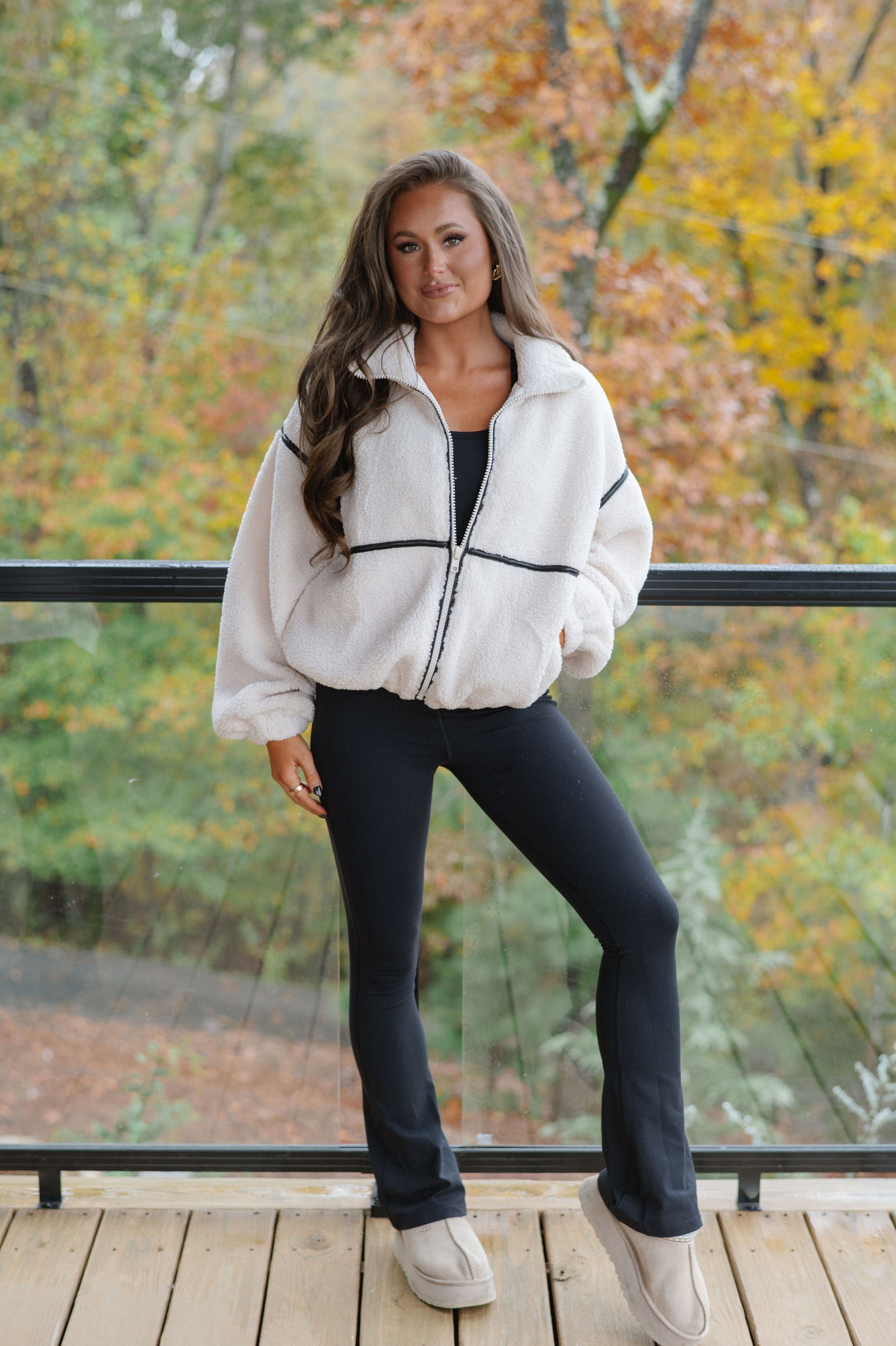 Bennie Leather Trimmed Jacket-Cream