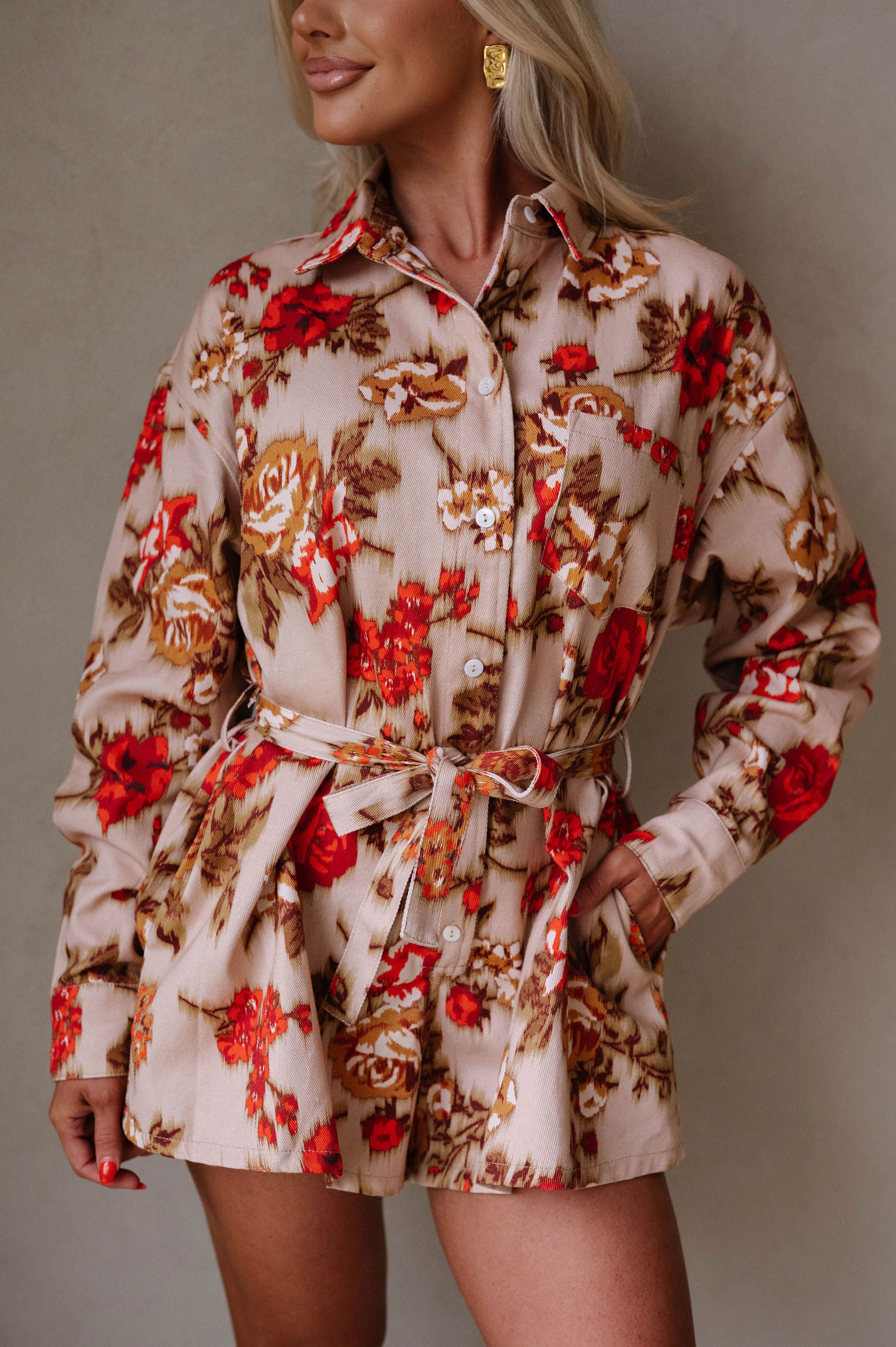 Kenny Romper-Taupe/Red